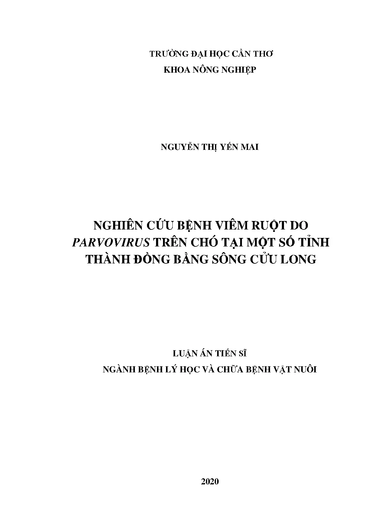 Nghiên cứu bệnh viêm ruột do parvovirus trên chó tại Đồng bằng sông Cửu Long