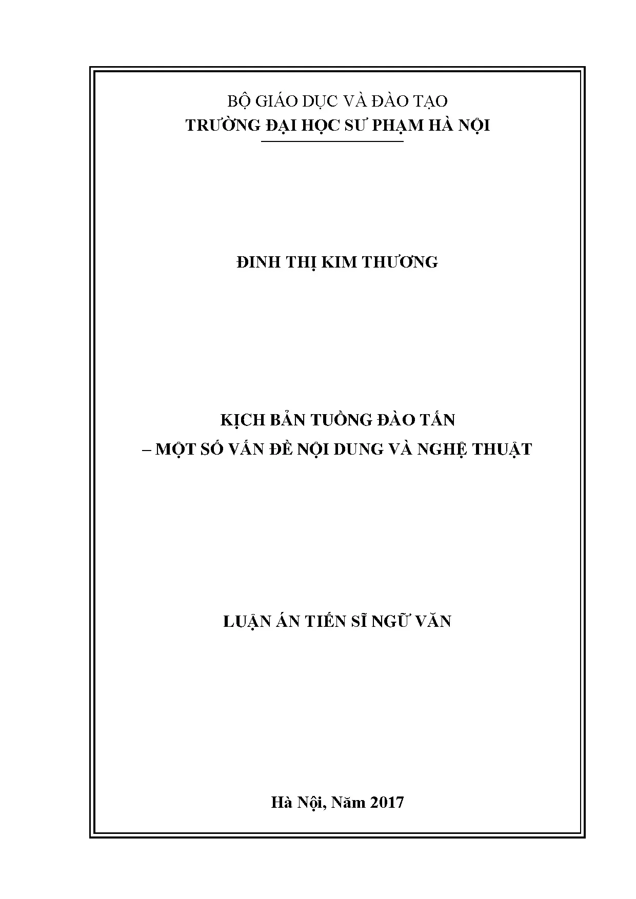 Kịch bản tuồng đào tấn một số vấn đề nội dung và nghệ thuật luận án tiến sĩ