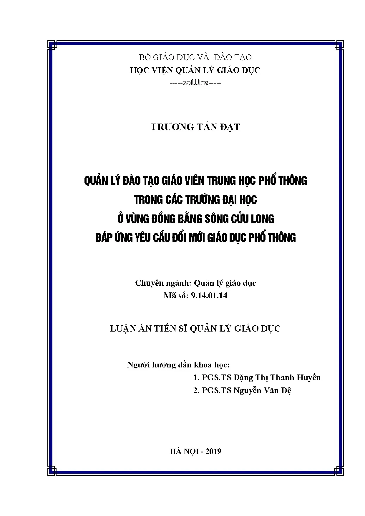 Quản lý đào tạo giáo viên THPT ở ĐBSCL đáp ứng đổi mới giáo dục