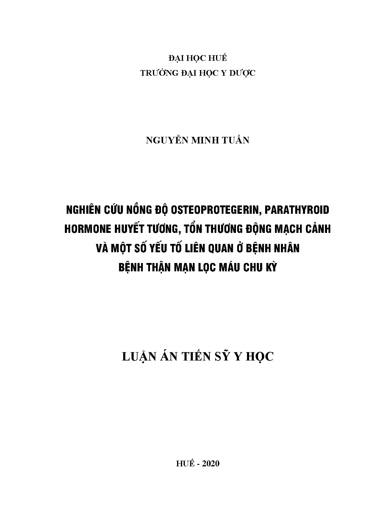 Nồng độ osteoprotegerin, PTH huyết tương và tổn thương động mạch cảnh ở bệnh nhân thận mạn