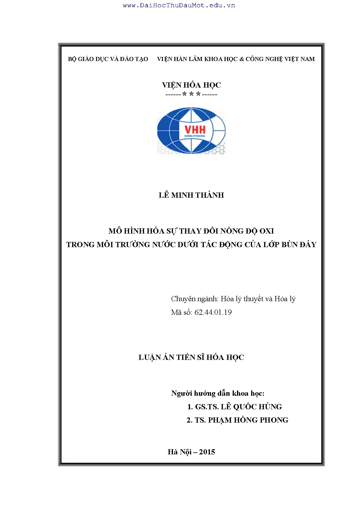Mô hình hóa thay đổi nồng độ oxi trong nước do bùn đáy