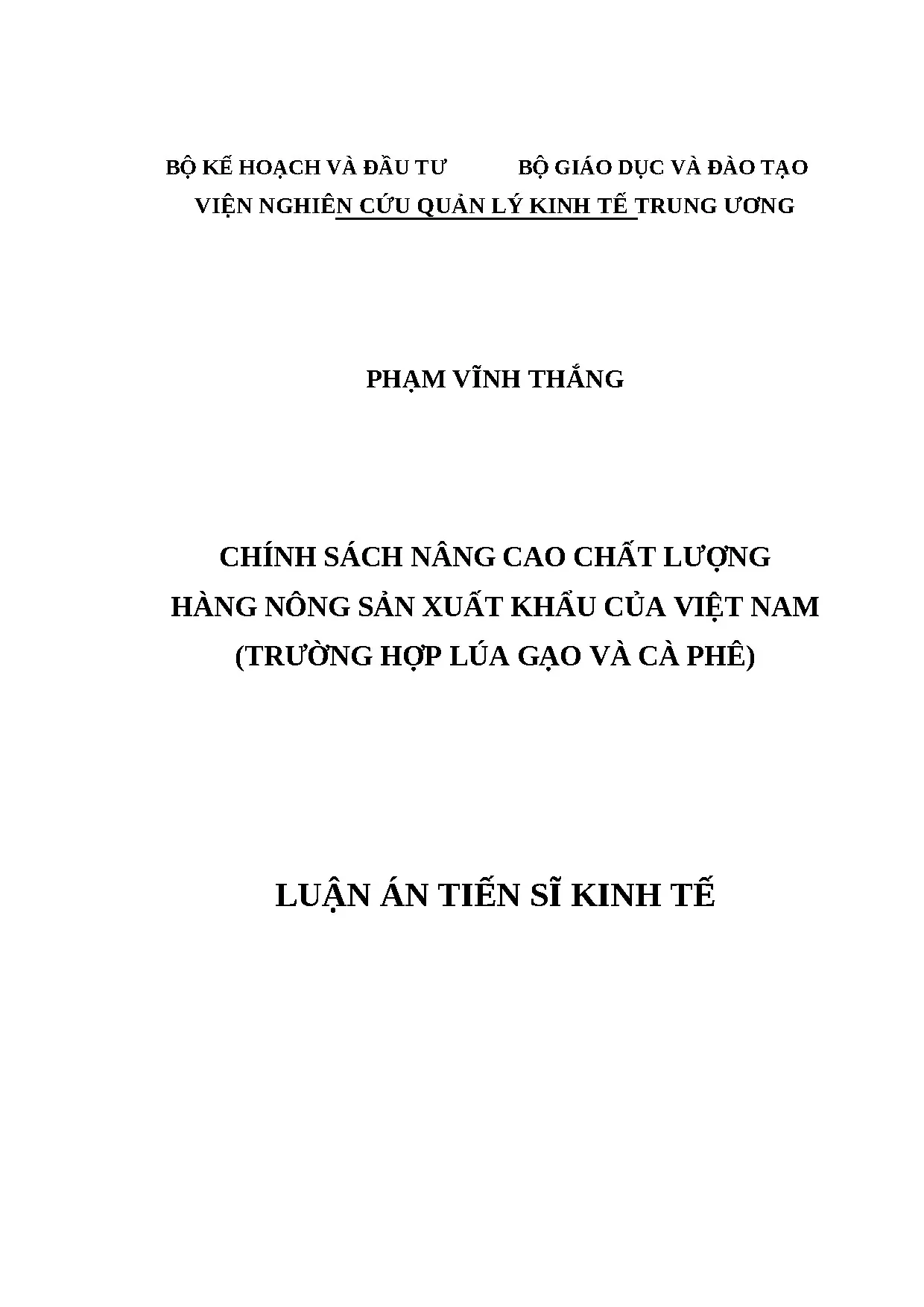 Chính sách nâng cao chất lượng nông sản xuất khẩu Việt Nam