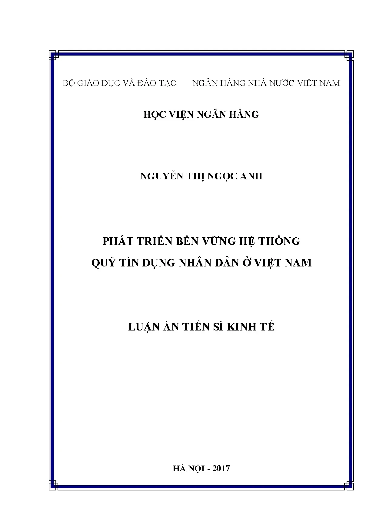 Phát triển bền vững hệ thống quỹ tín dụng nhân dân ở Việt Nam