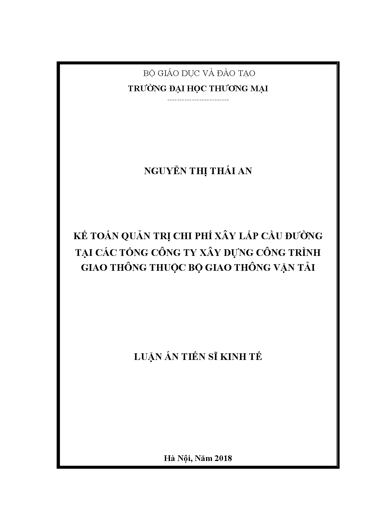 Kế toán quản trị chi phí xây lắp cầu đường tại Bộ GTVT