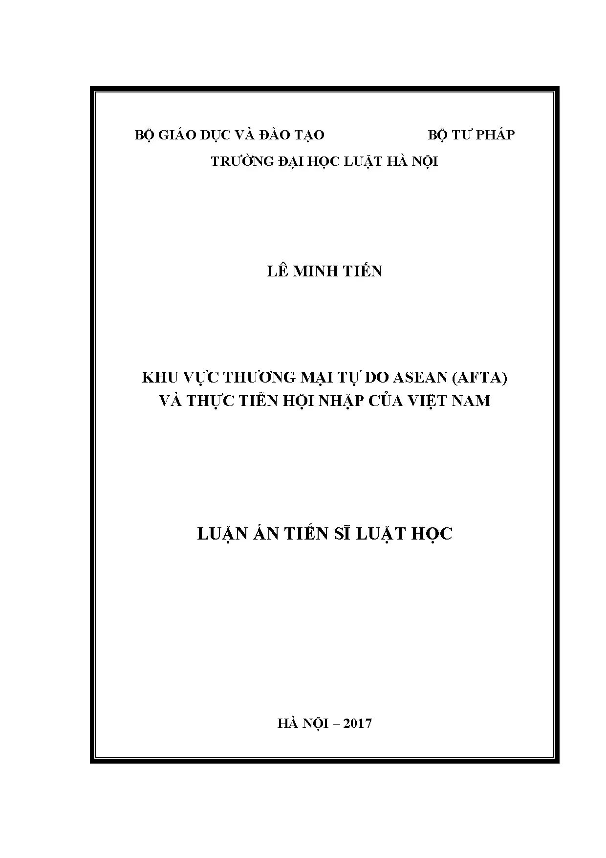 Luận án AFTA và hội nhập kinh tế Việt Nam