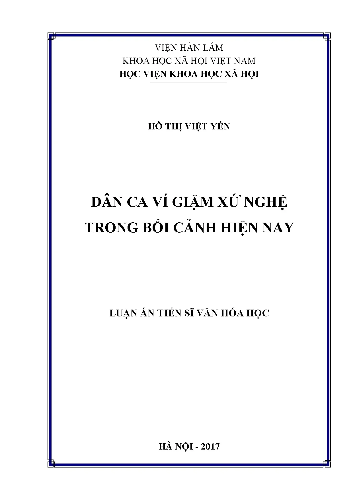 Dân ca ví giặm xứ nghệ trong bối cảnh hiện nay la tiến sĩ