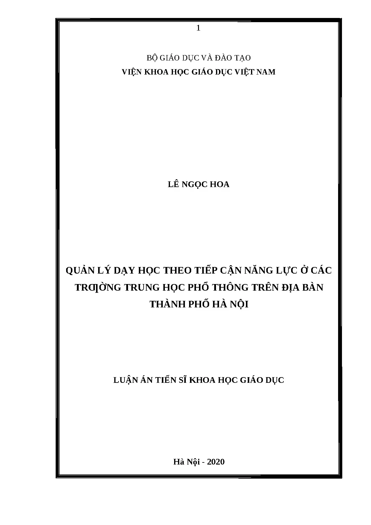 Luận án quản lý dạy học tiếp cận năng lực ở THPT Hà Nội