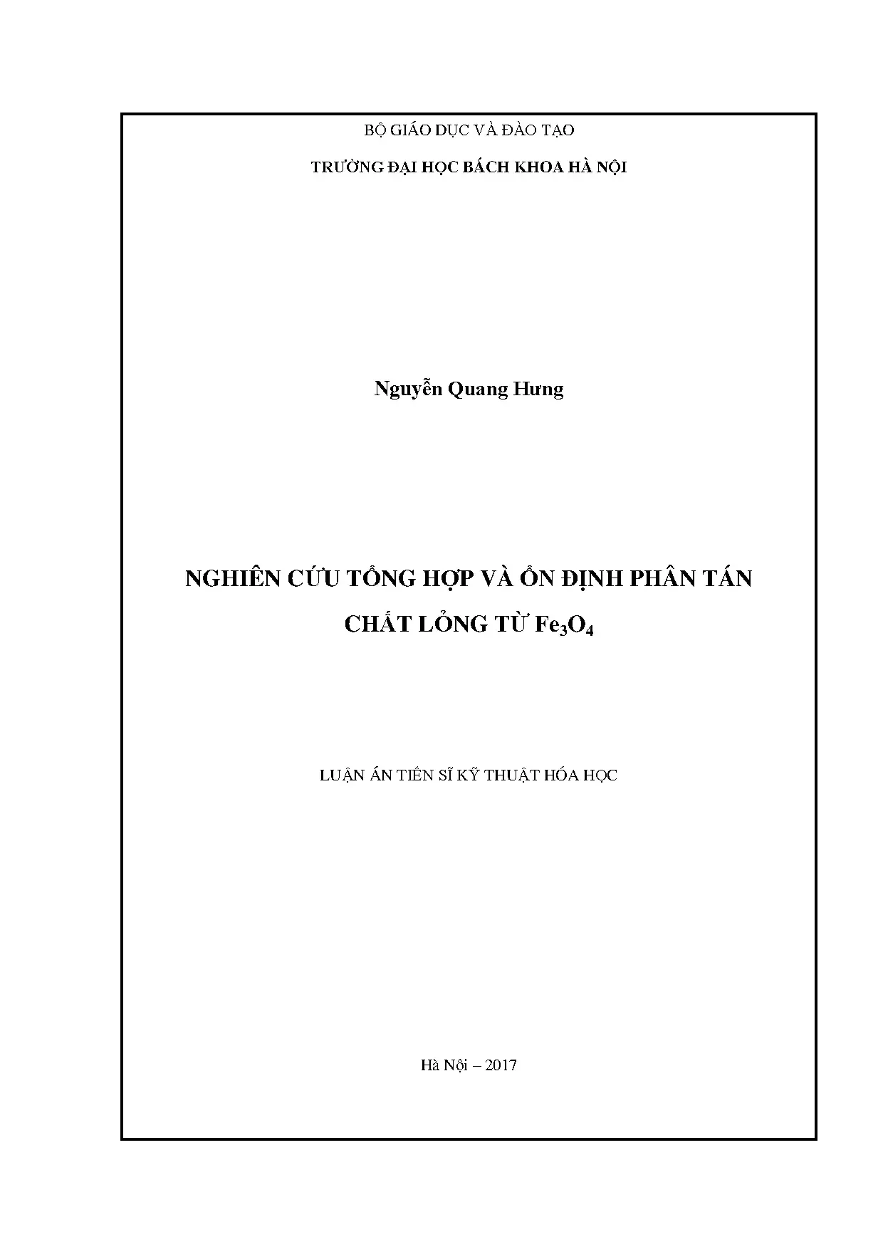 Nghiên cứu tổng hợp và ổn định phân tán chất lỏng từ Fe3O4