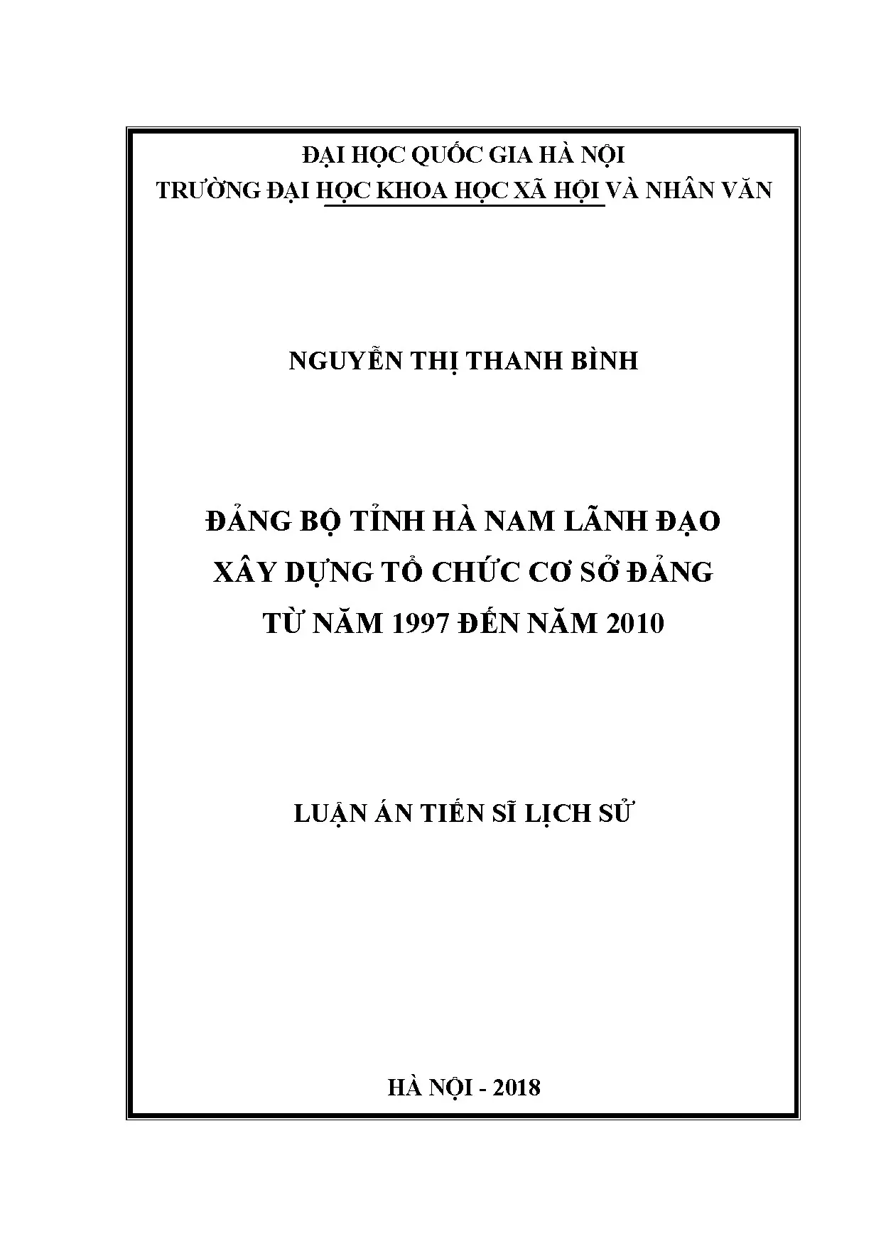 Đảng bộ tỉnh Hà Nam lãnh đạo xây dựng tổ chức cơ sở đảng (1997-2010)