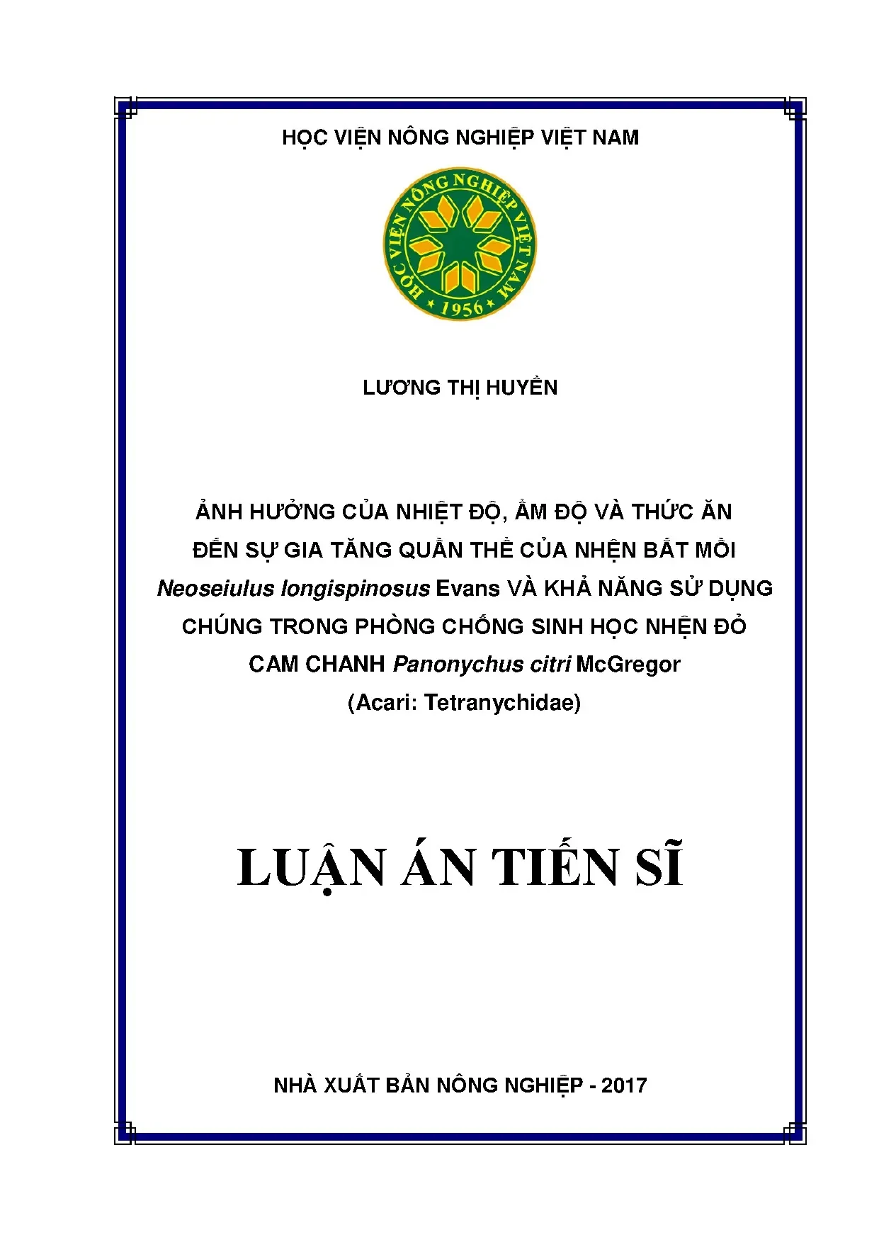 Ảnh hưởng môi trường đến nhện bắt mồi và phòng chống sinh học nhện đỏ cam chanh