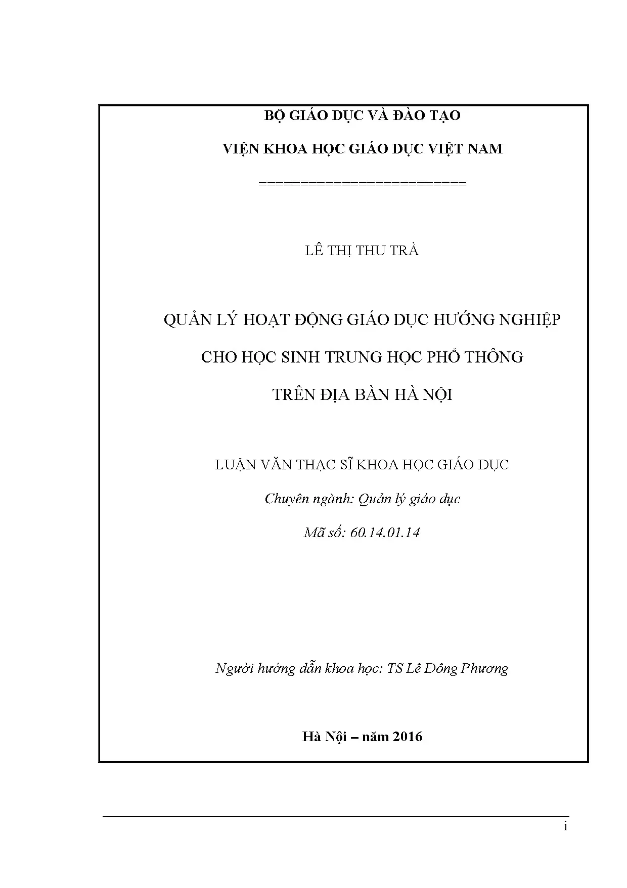 Quản lý Hướng nghiệp THPT Hà Nội - Luận văn TS