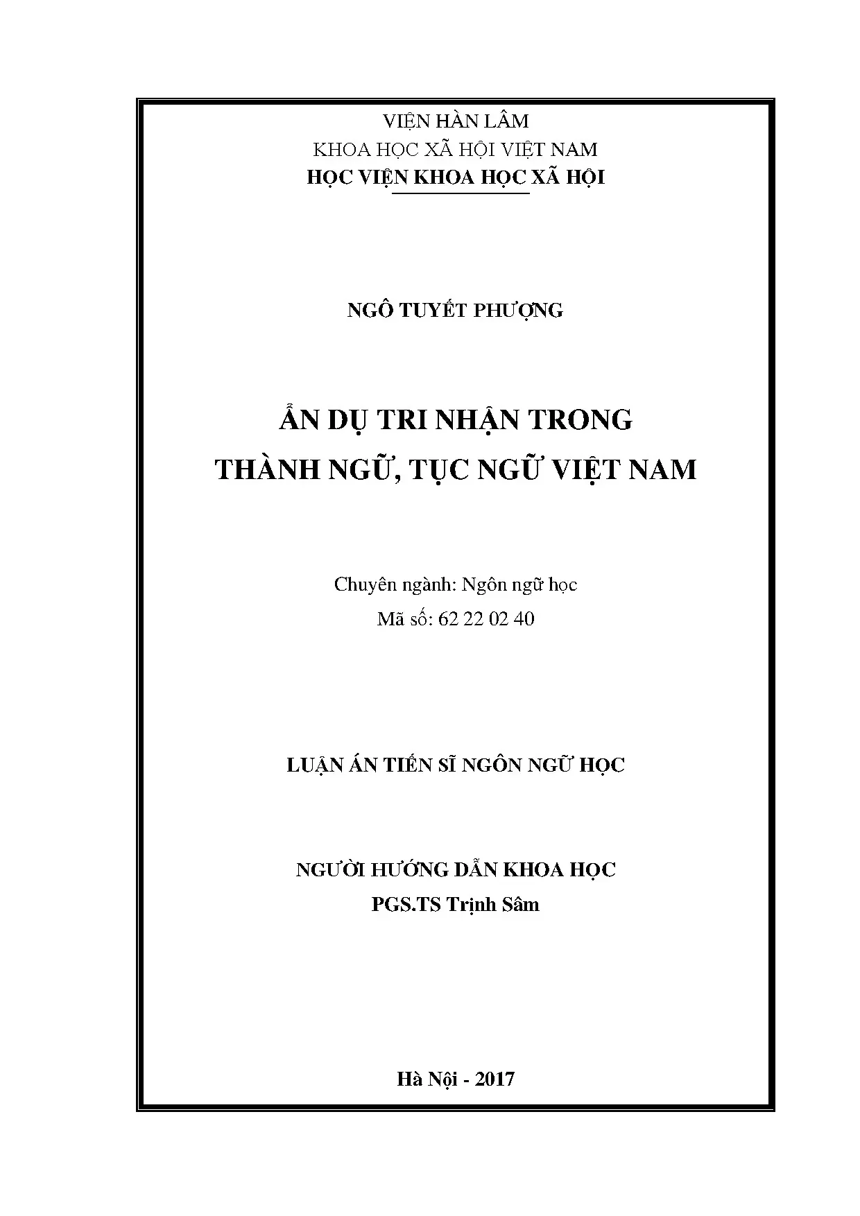 Nghiên cứu ẩn dụ tri nhận trong thành ngữ tục ngữ Việt Nam