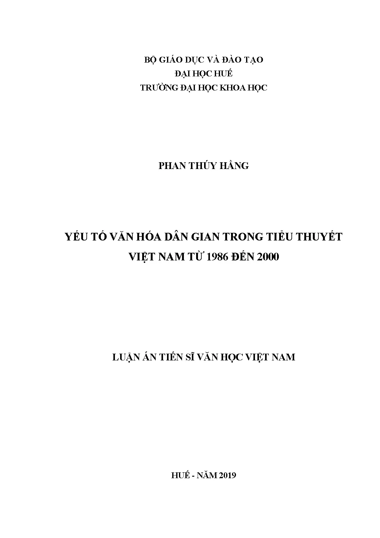 Yếu tố văn hóa dân gian trong tiểu thuyết Việt Nam 1986-2000