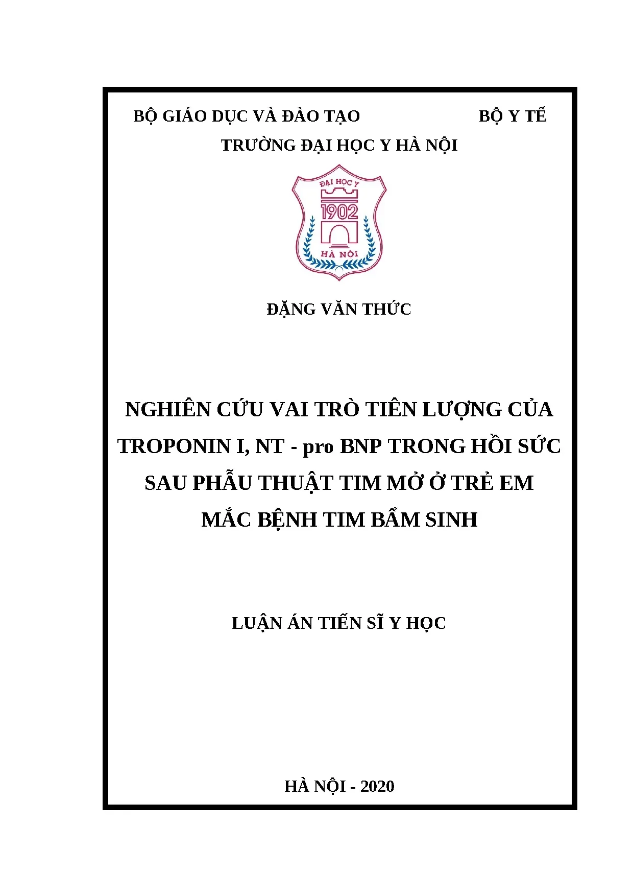 Vai trò tiên lượng Troponin I, NT-proBNP sau PT tim mở trẻ em