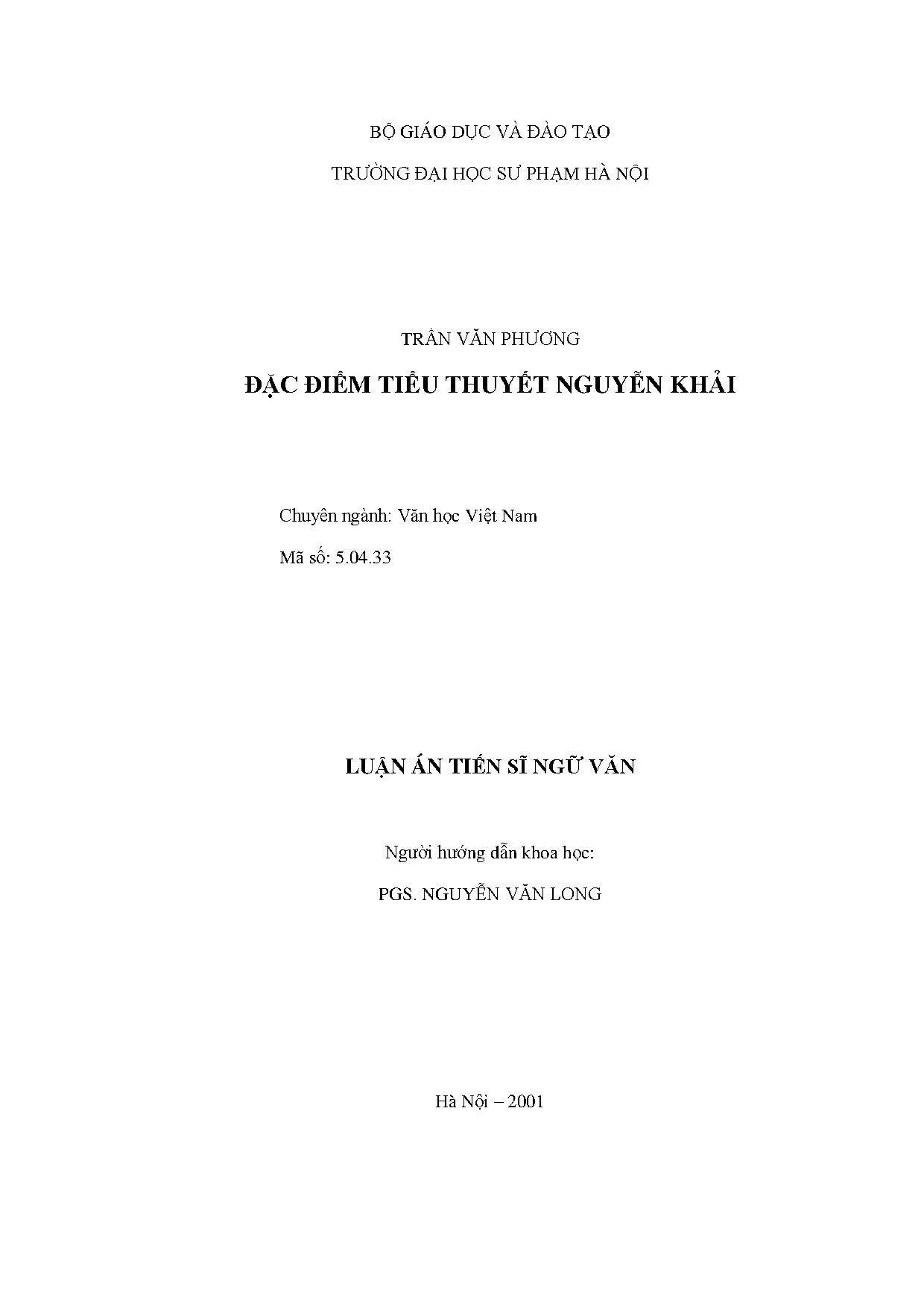 Đặc điểm tiểu thuyết Nguyễn Khải - Luận án tiến sĩ