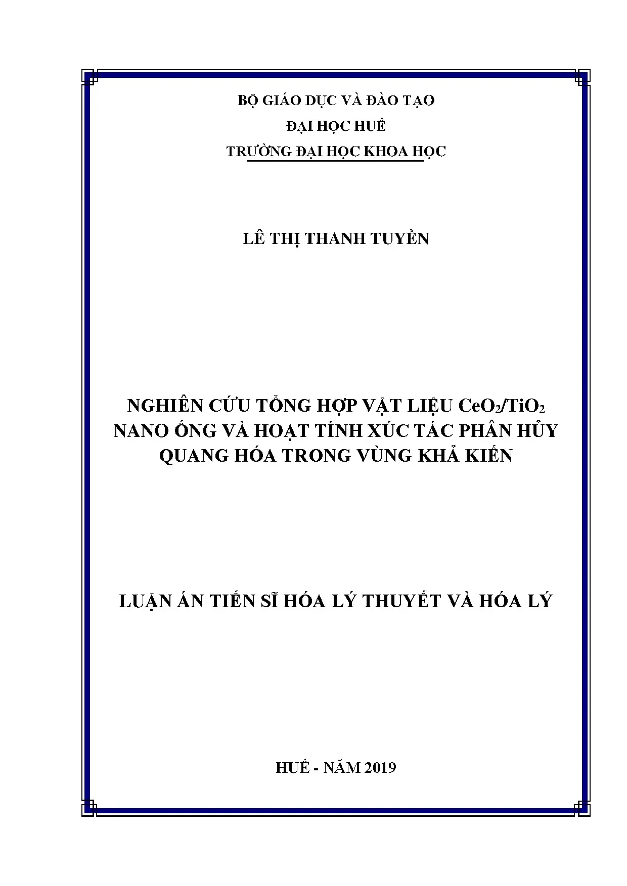 Nghiên cứu tổng hợp vật liệu CeO2/TiO2 nano ống xúc tác quang