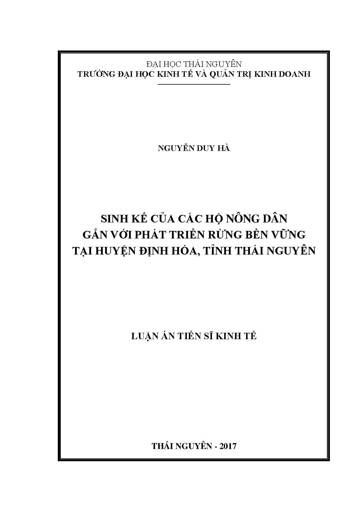 Sinh kế hộ nông dân và phát triển rừng bền vững tại Định Hóa