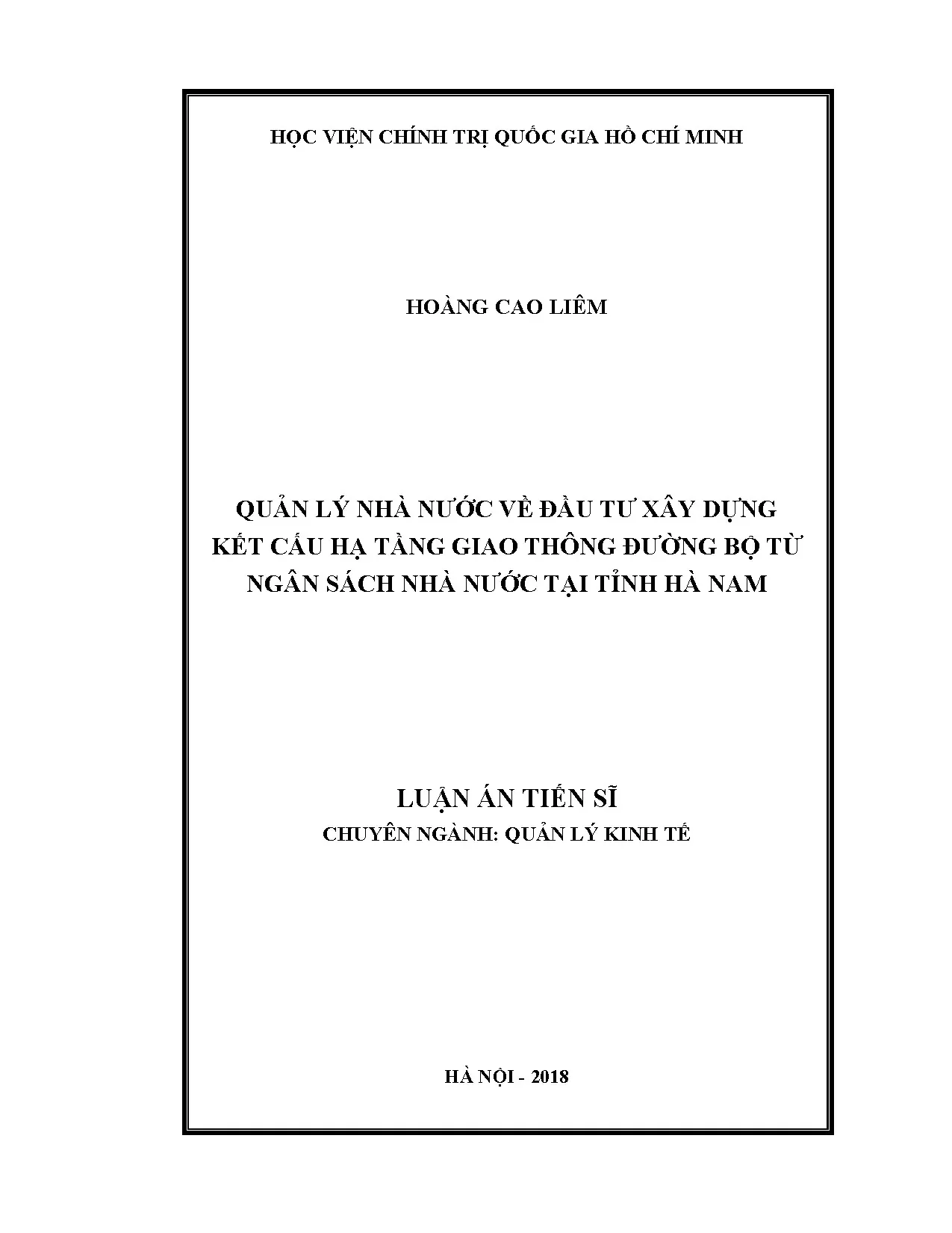 Quản lý nhà nước đầu tư hạ tầng giao thông đường bộ Hà Nam