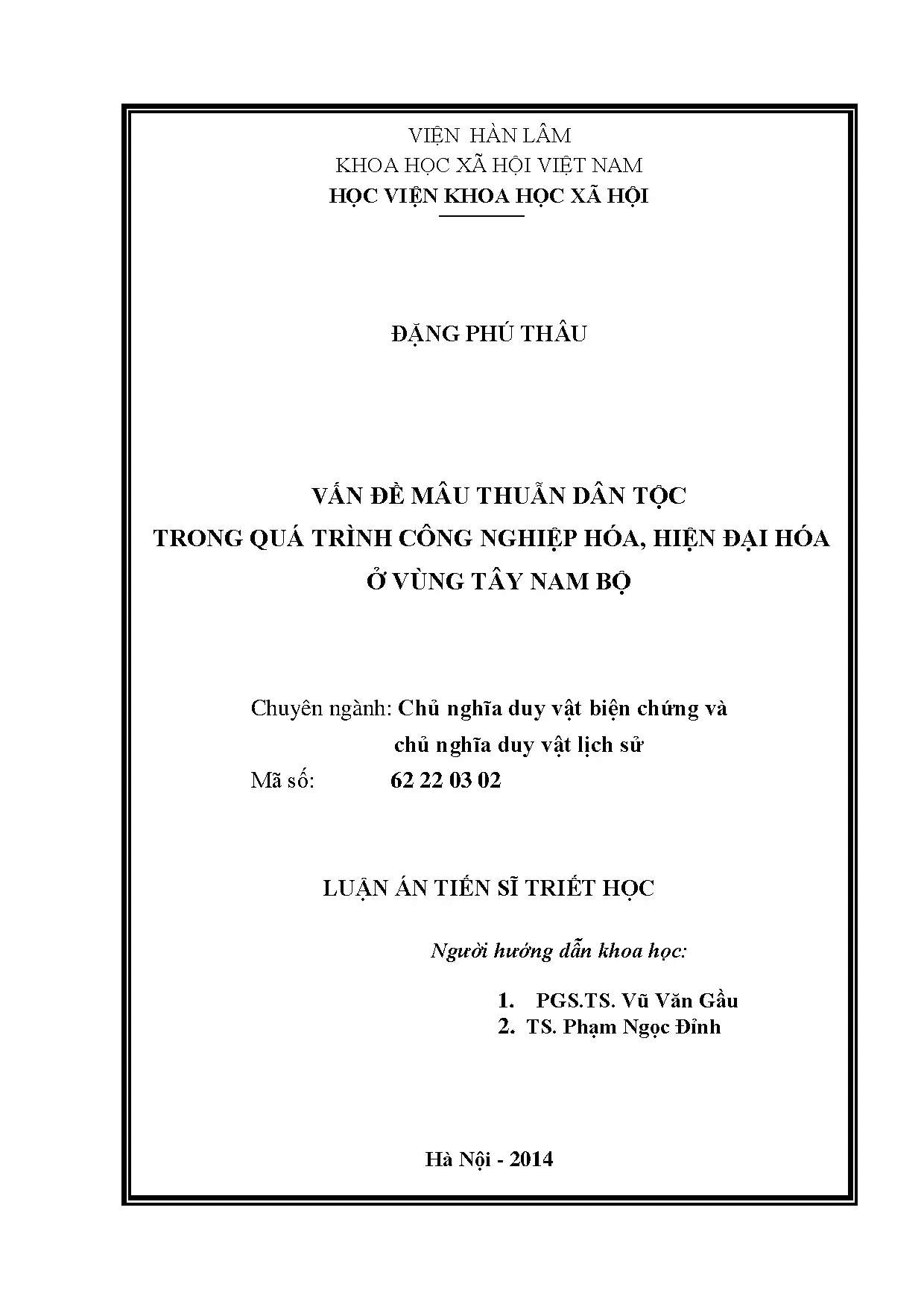 Mâu thuẫn dân tộc vùng Tây Nam Bộ: Luận án TS