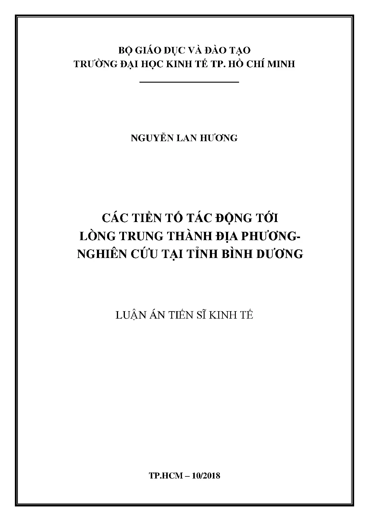 Tiền tố tác động lòng trung thành địa phương: Nghiên cứu Bình Dương