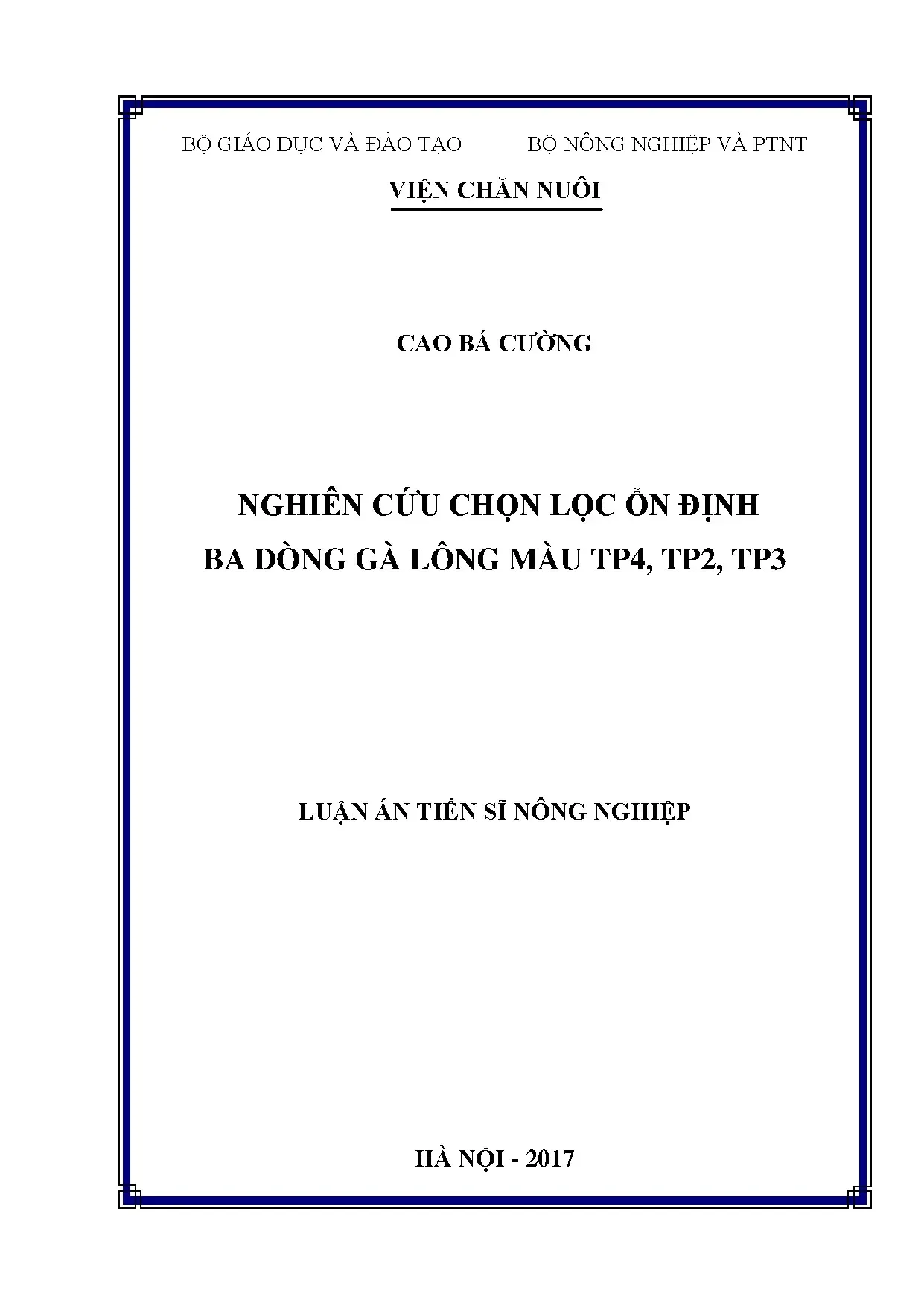 Nghiên cứu chọn lọc dòng gà lông màu TP4, TP2, TP3