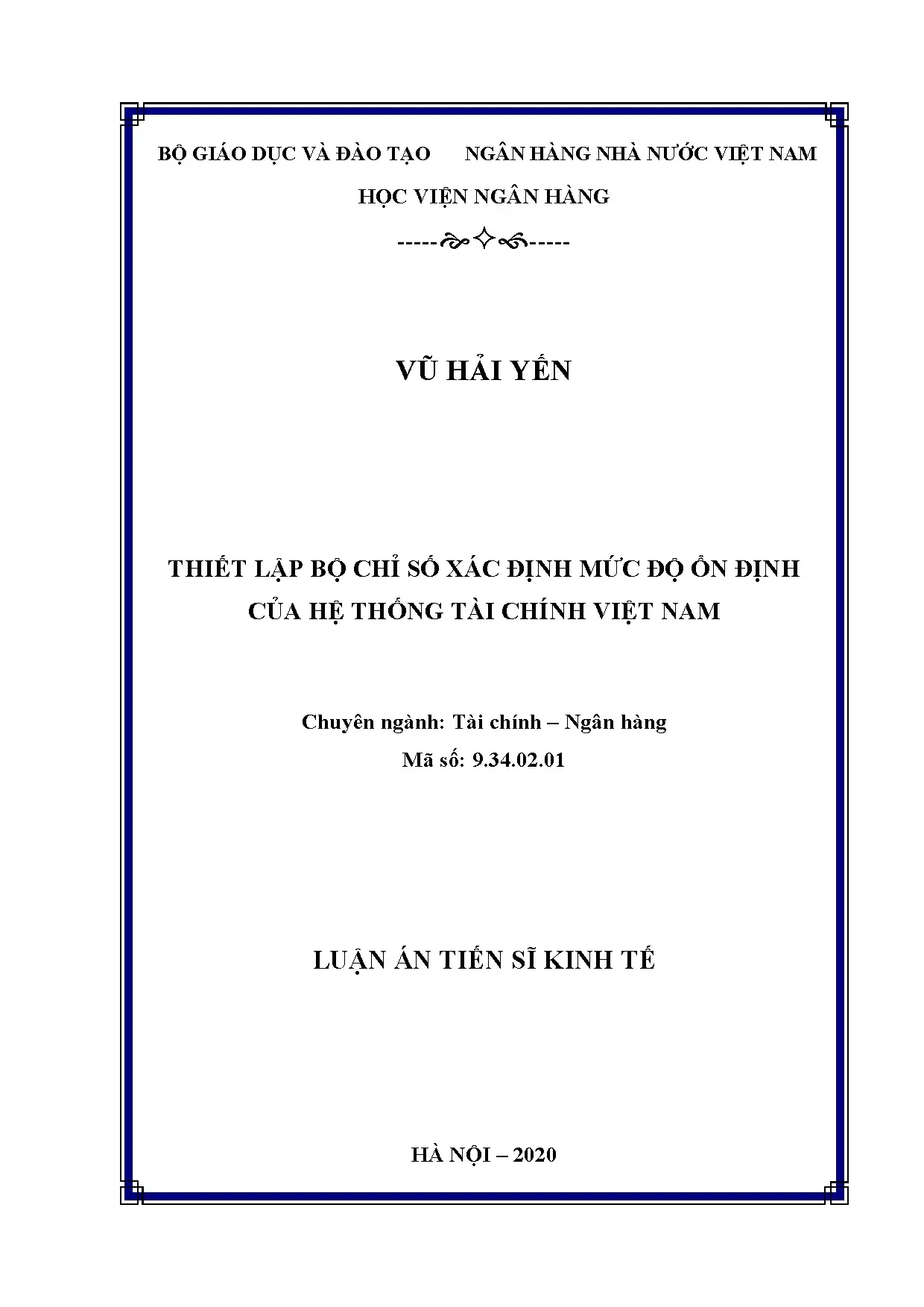 Thiết lập bộ chỉ số ổn định hệ thống tài chính Việt Nam
