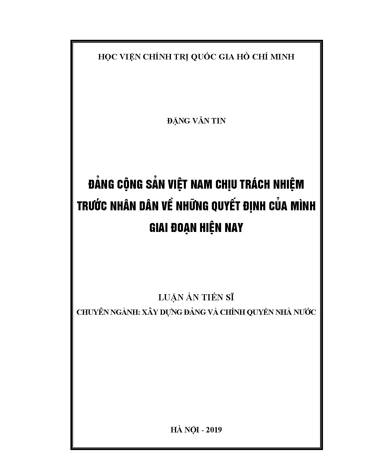 Đảng Cộng Sản Việt Nam Chịu Trách Nhiệm Trước Nhân Dân