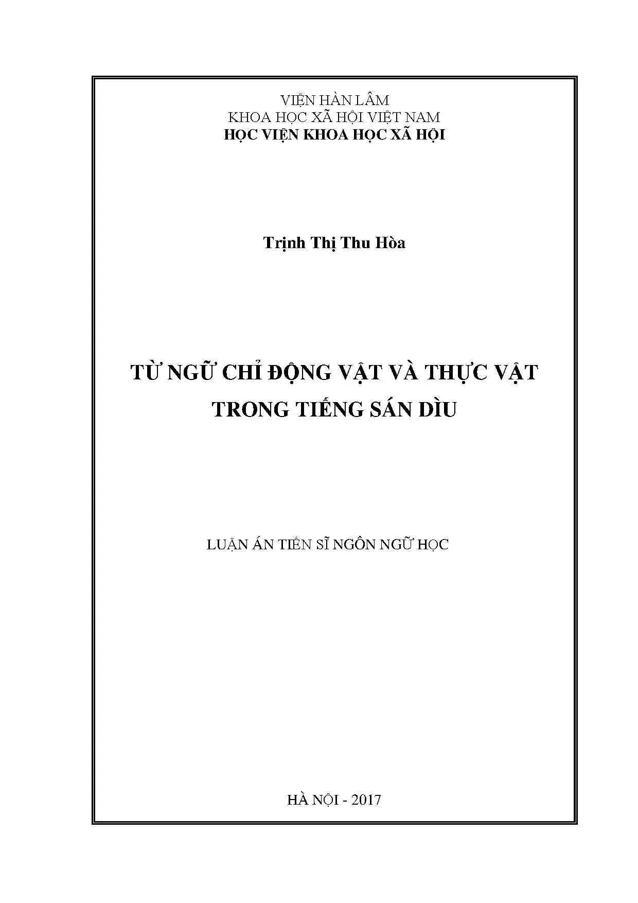 Từ ngữ động vật và thực vật trong tiếng Sán Dìu