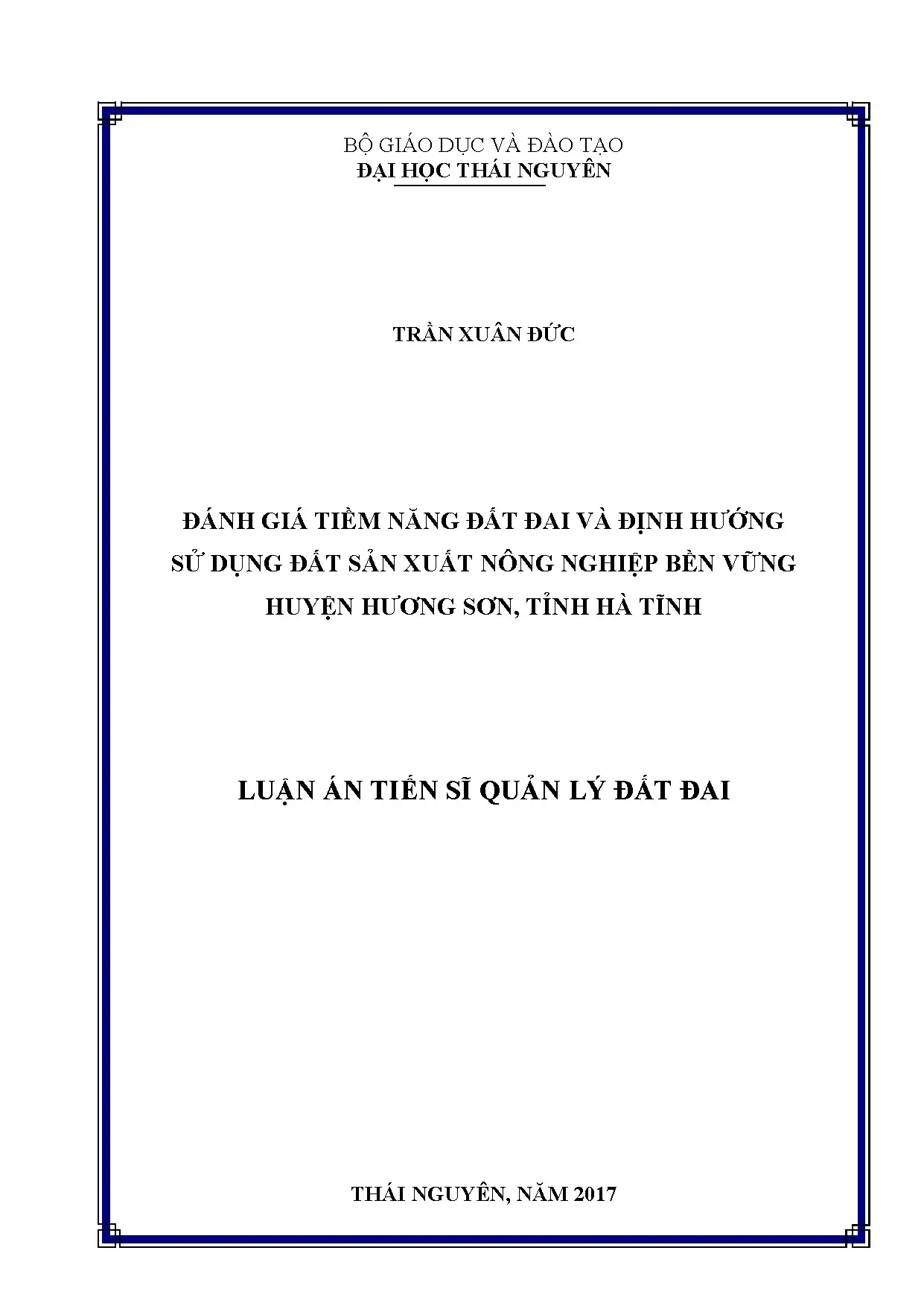Đánh giá tiềm năng đất nông nghiệp bền vững Hương Sơn