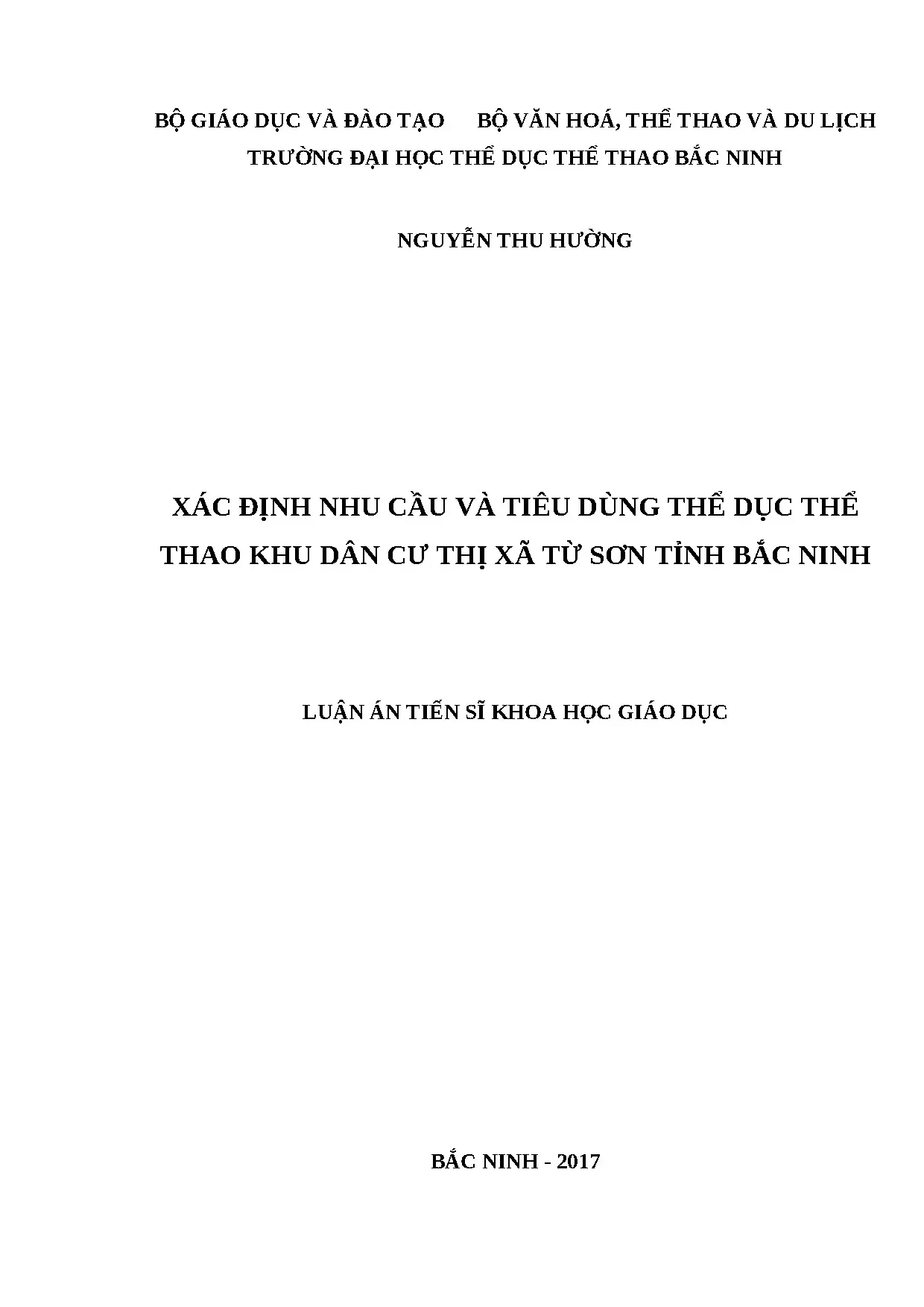Nghiên cứu nhu cầu và tiêu dùng thể dục thể thao khu dân cư Từ Sơn