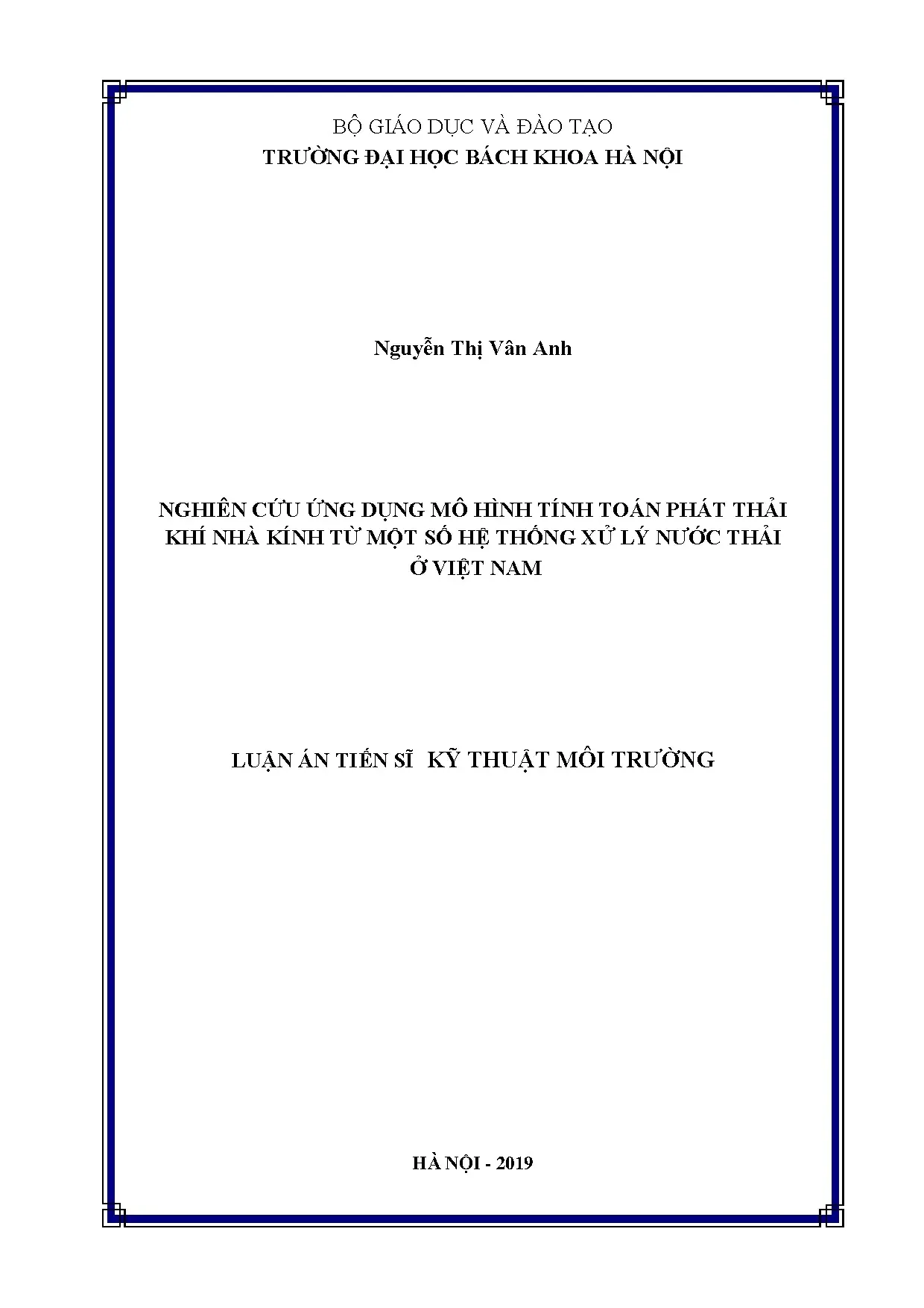 Tính toán phát thải khí nhà kính từ xử lý nước thải Việt Nam