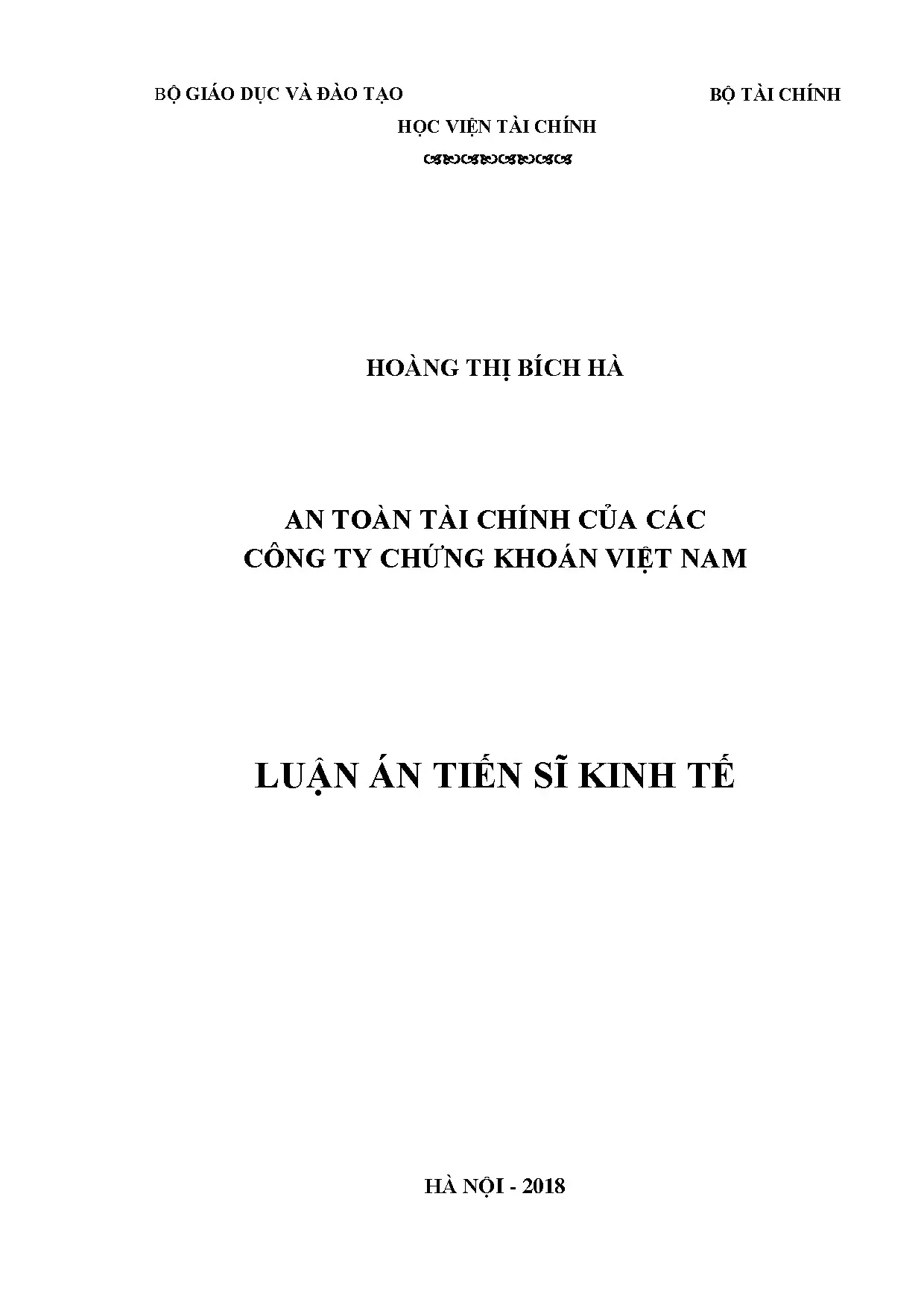 An toàn tài chính công ty chứng khoán Việt Nam: Luận án TS