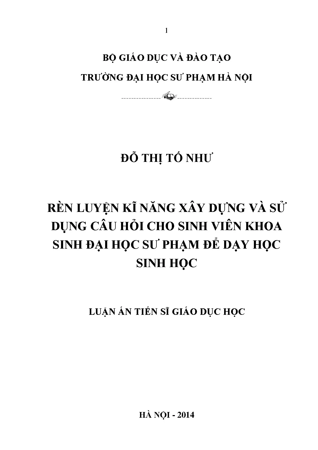 Rèn luyện kỹ năng đặt câu hỏi cho sinh viên Sư phạm Sinh