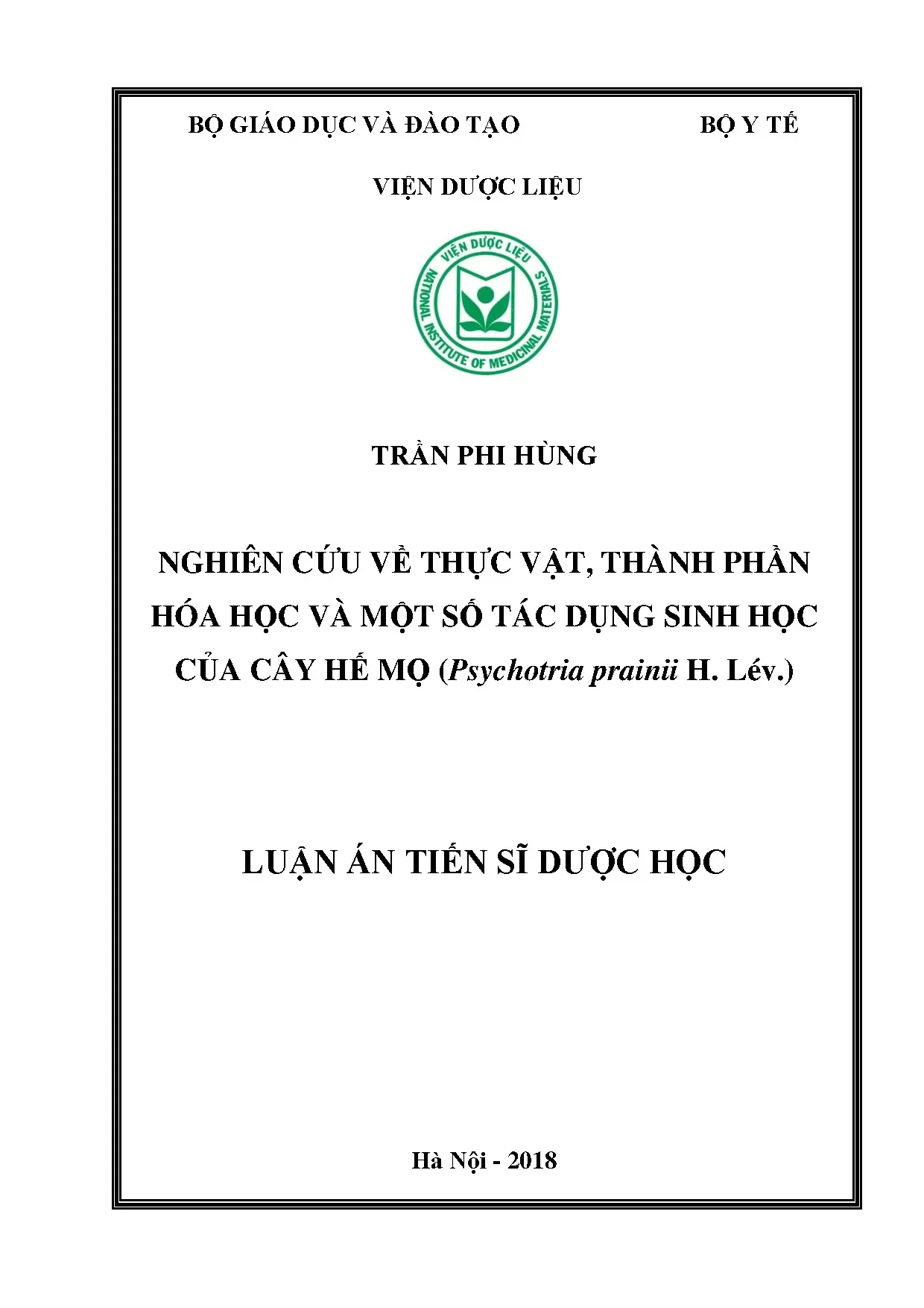 Nghiên cứu thực vật học và tác dụng sinh học cây hế mọ