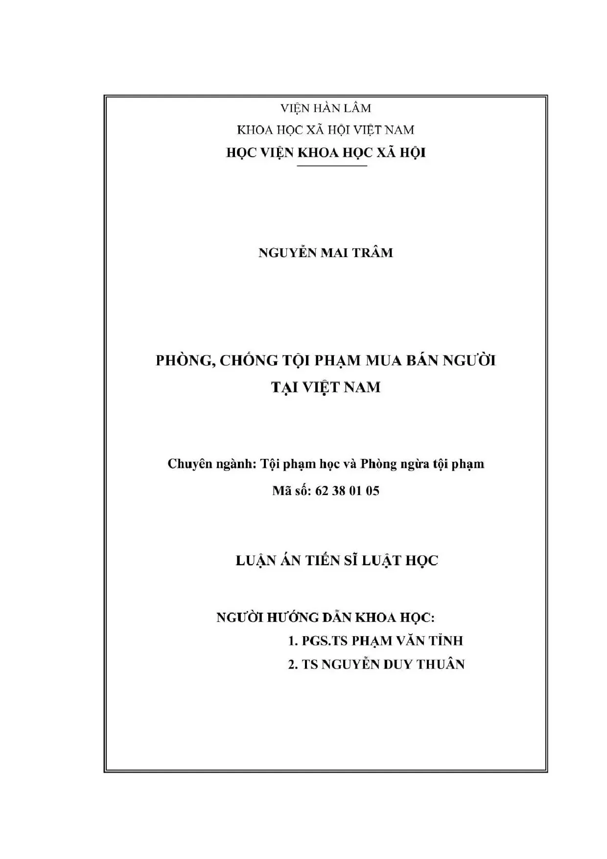 Phòng chống tội phạm mua bán người tại việt nam la tiến sĩ