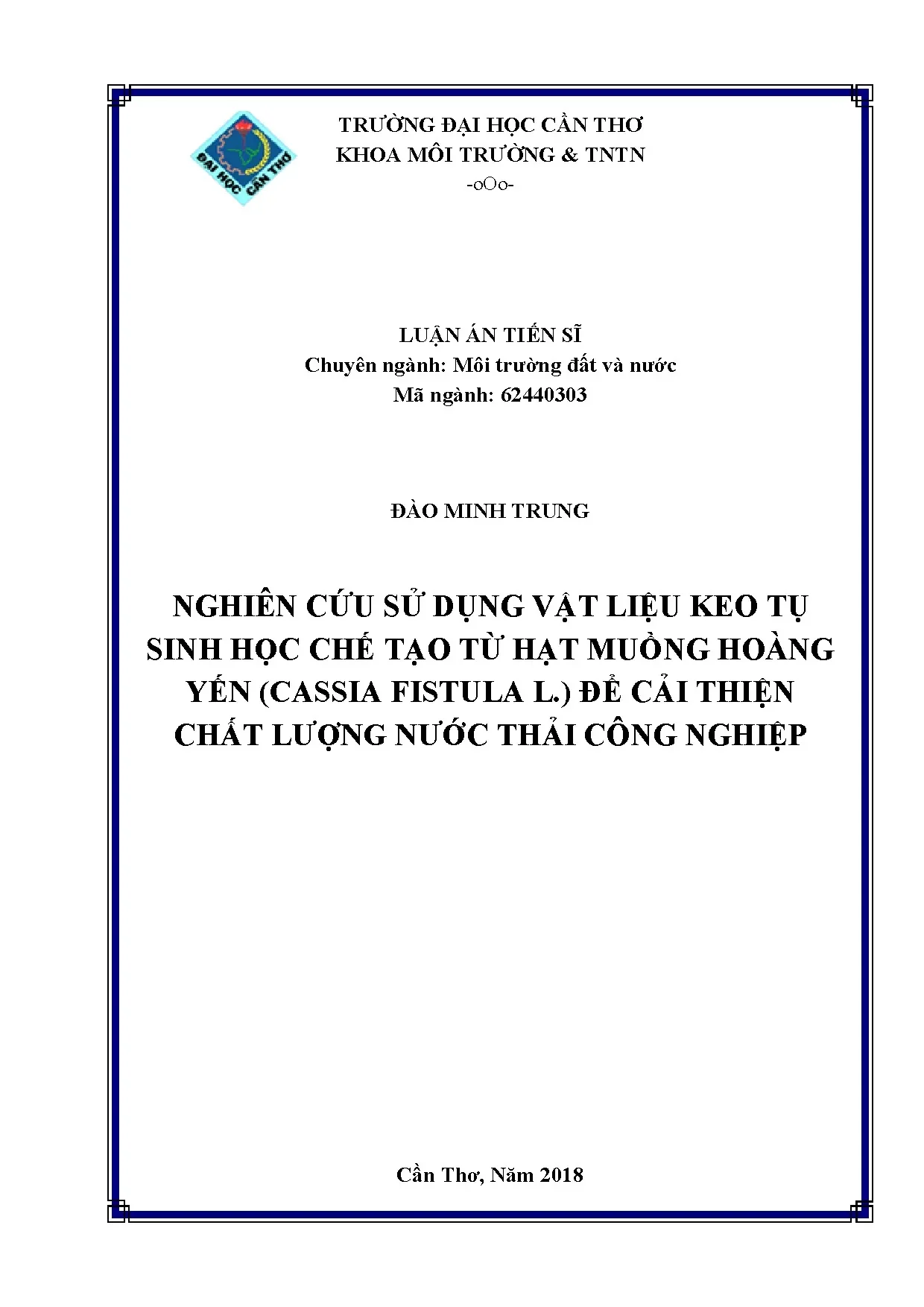 Keo tụ sinh học từ hạt muồng hoàng yến xử lý nước thải