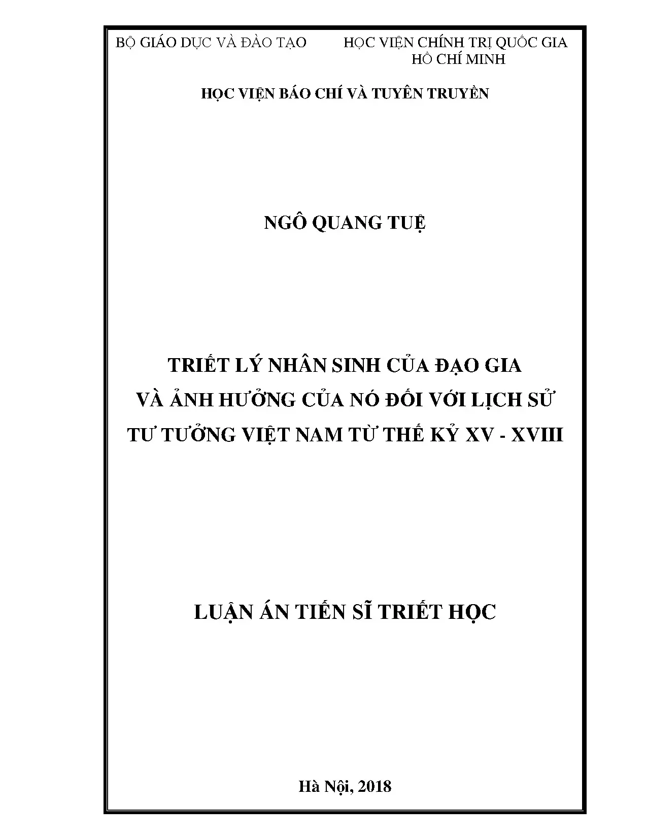 Đạo gia và triết lý nhân sinh ở Việt Nam thế kỷ 15-18