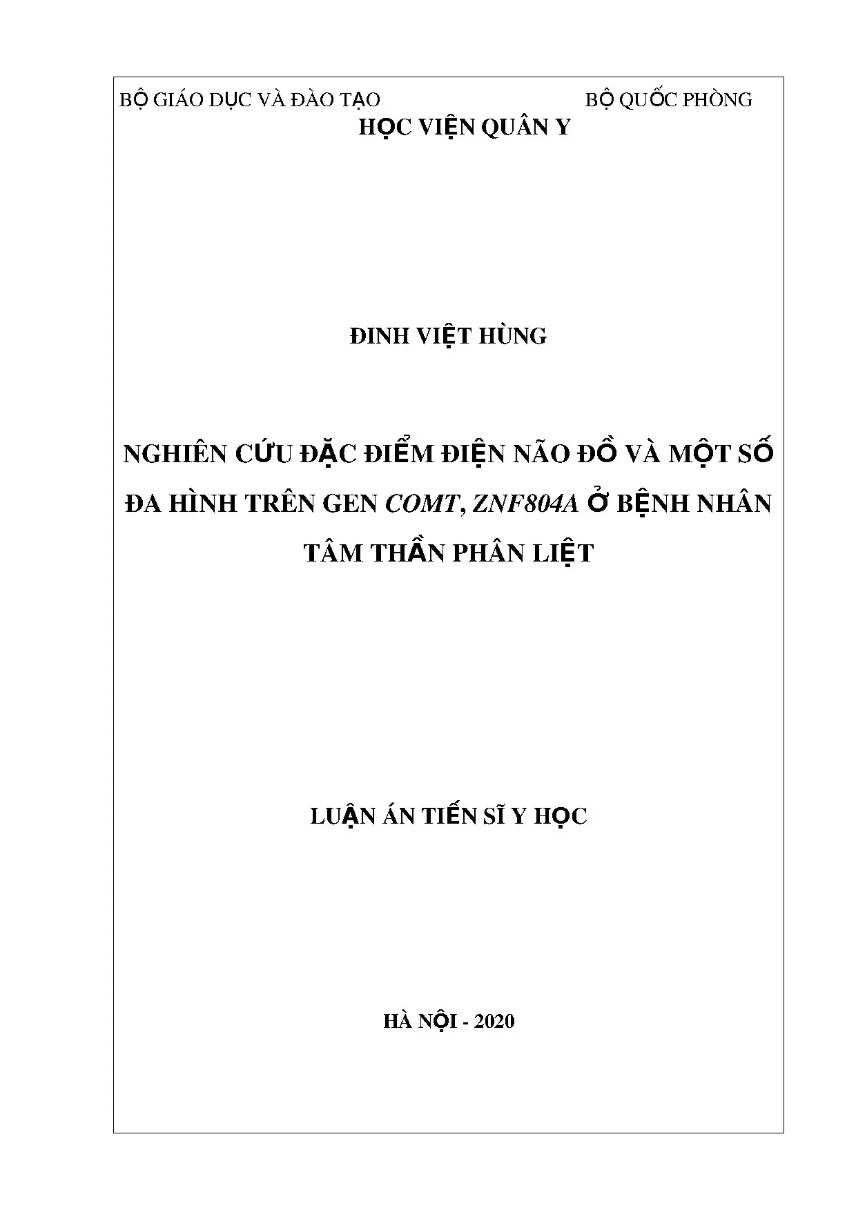 EEG & Gen COMT, ZNF804A ở Bệnh nhân Tâm thần Phân liệt