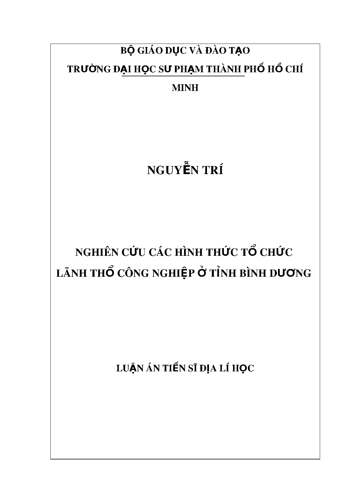 Tổ chức lãnh thổ công nghiệp Bình Dương: Luận án Tiến sĩ Địa lý