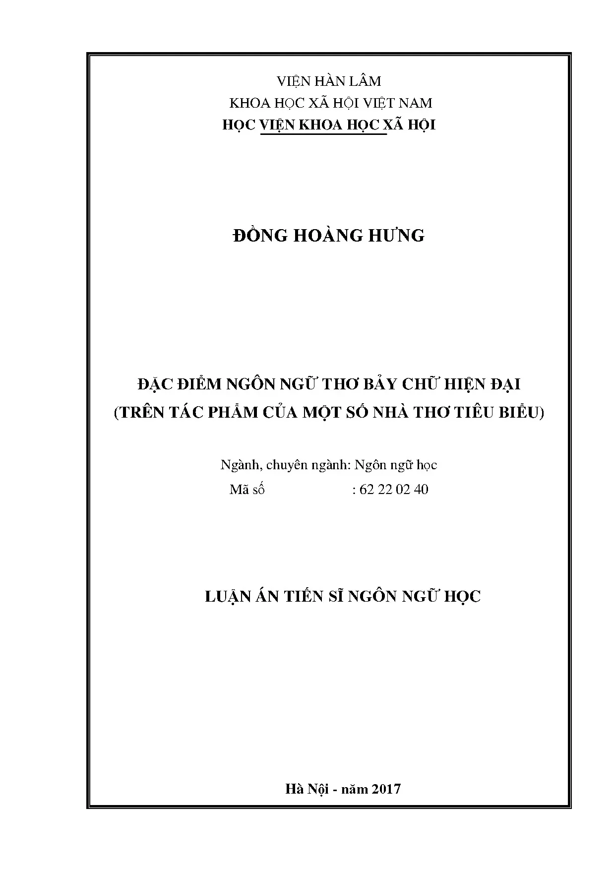 Đặc điểm ngôn ngữ thơ bảy chữ hiện đại - Luận án tiến sĩ