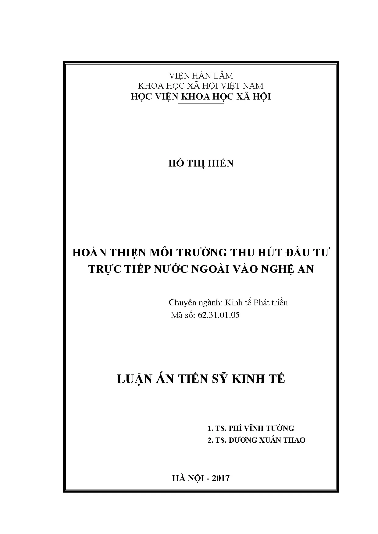 Hoàn thiện môi trường thu hút đầu tư trực tiếp nước ngoài vào Nghệ An