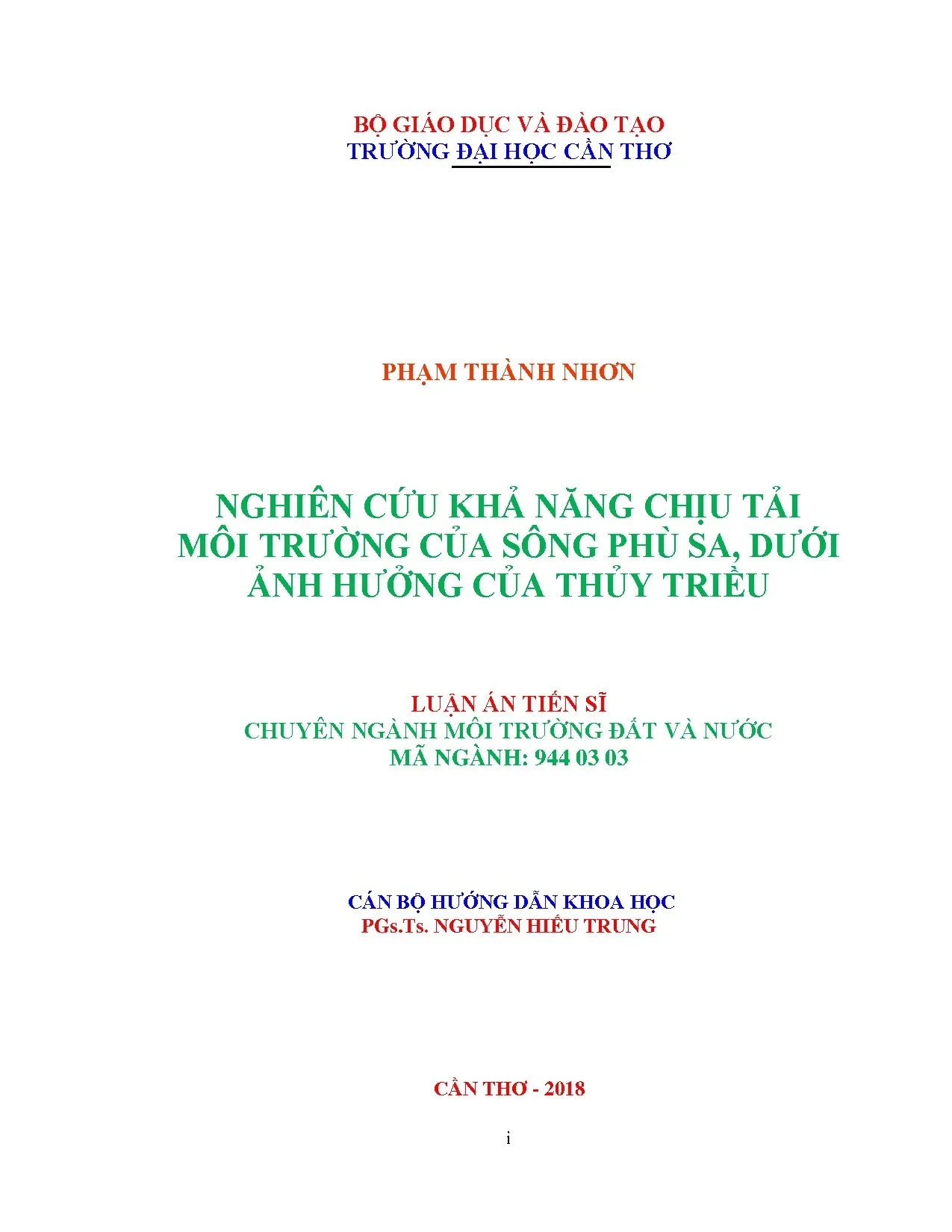 Nghiên cứu khả năng chịu tải môi trường sông phù sa