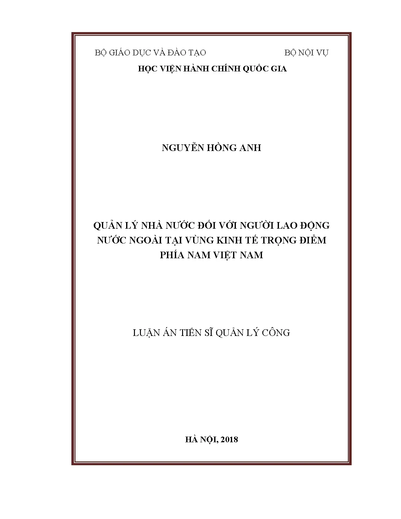 Quản lý nhà nước lao động nước ngoài vùng trọng điểm phía Nam