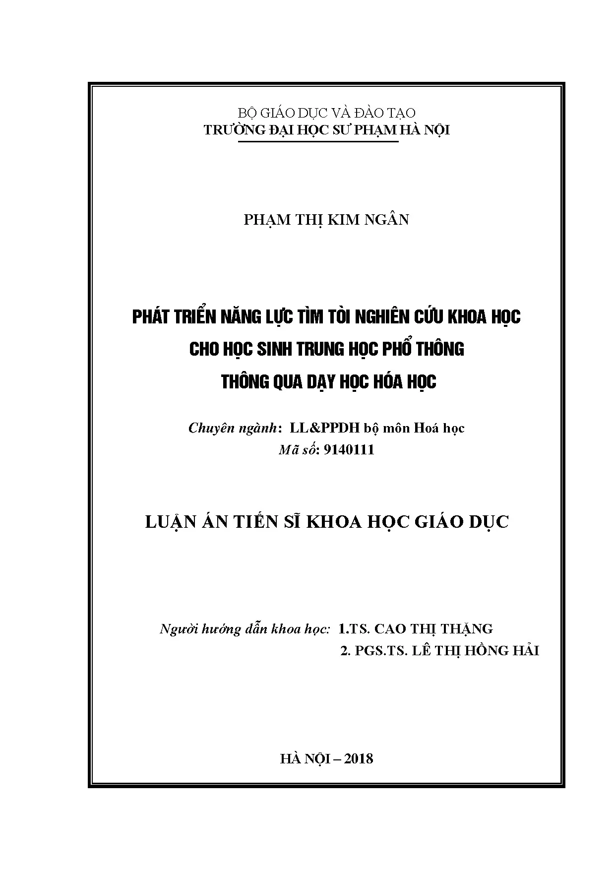 Phát triển năng lực tìm tòi nghiên cứu khoa học cho học sinh THPT qua dạy học hóa học