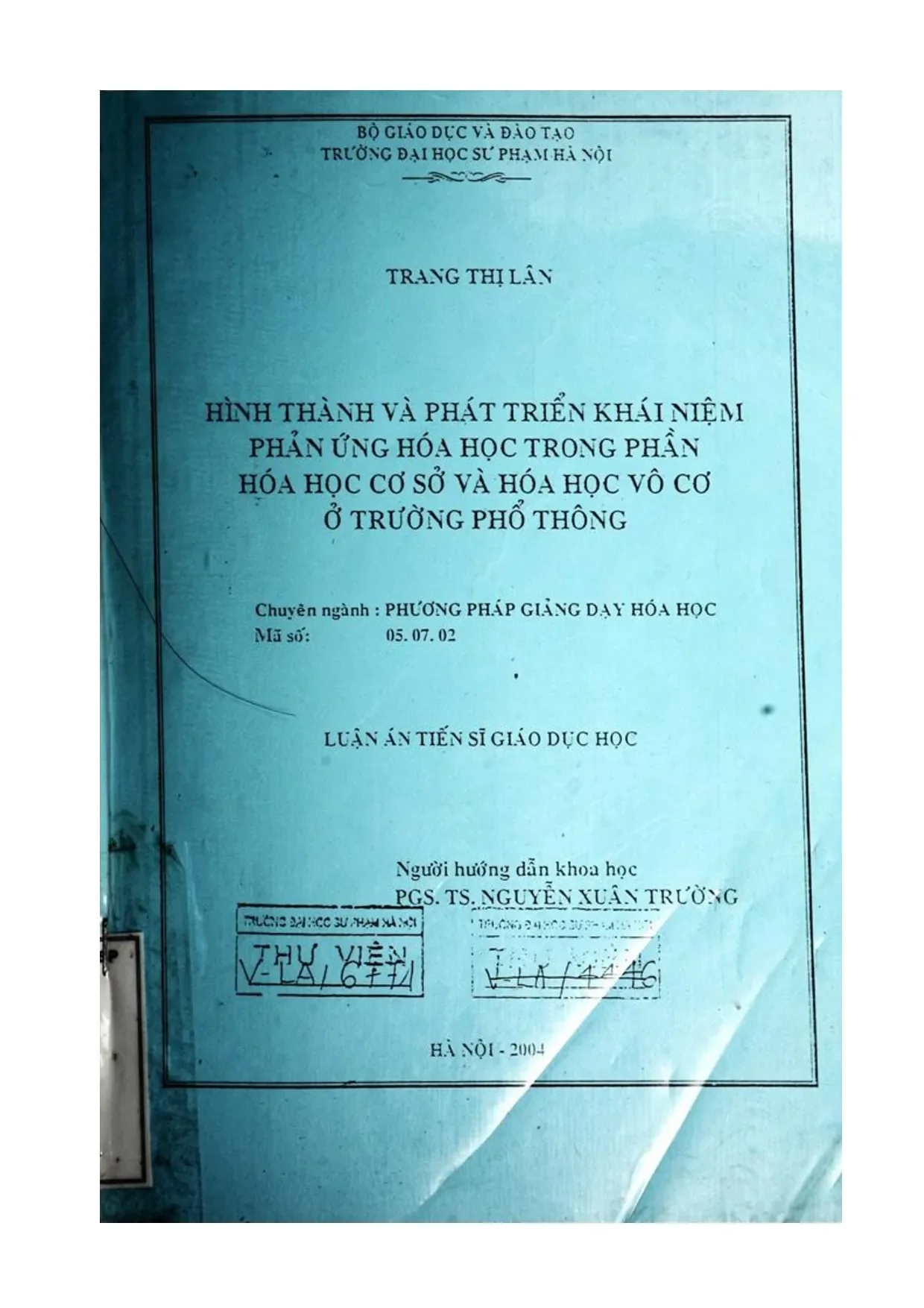 Hình thành khái niệm phản ứng hóa học ở trường phổ thông