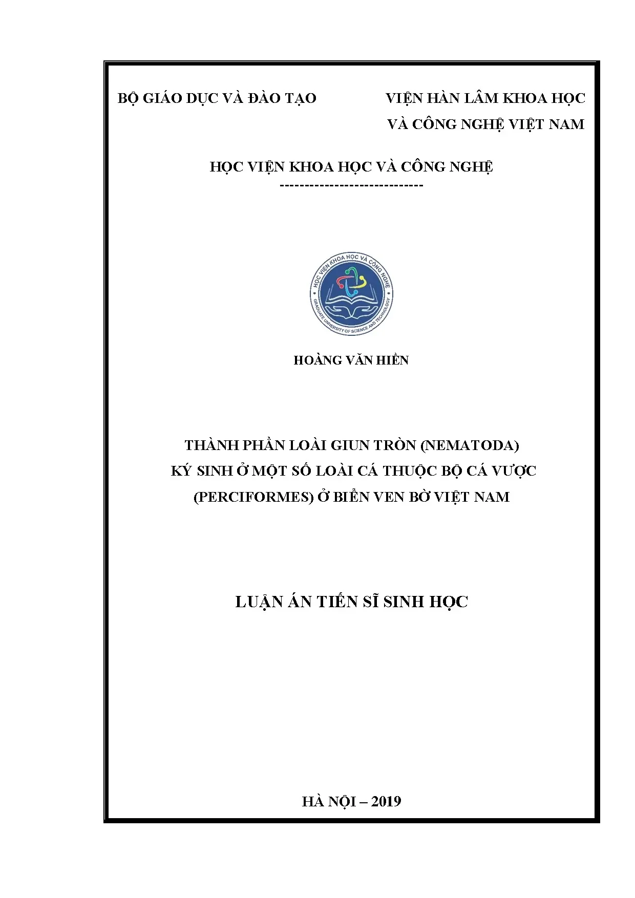 Giun tròn nematoda ký sinh ở cá bộ Perciformes biển Việt Nam