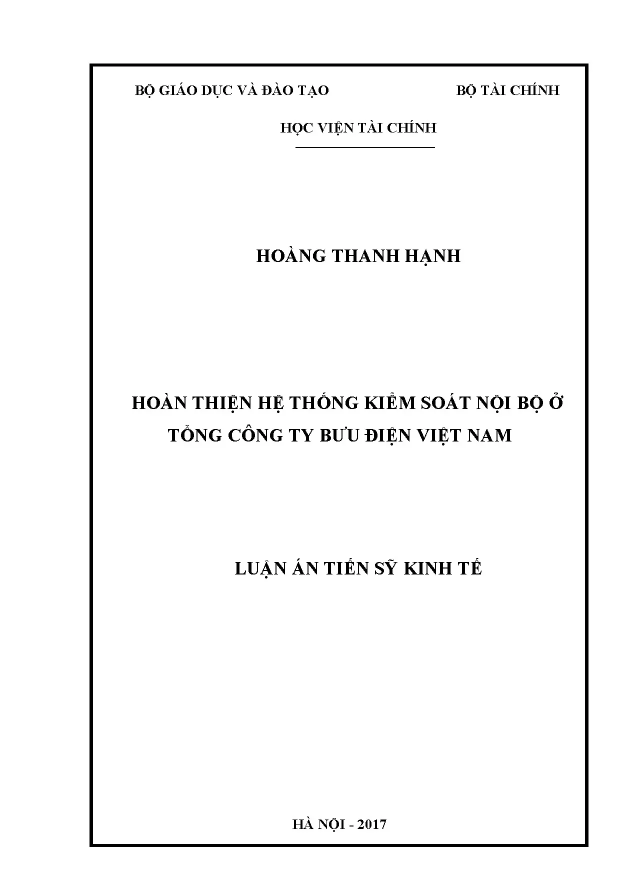 Hoàn thiện hệ thống kiểm soát nội bộ ở Tổng công ty Bưu điện VN