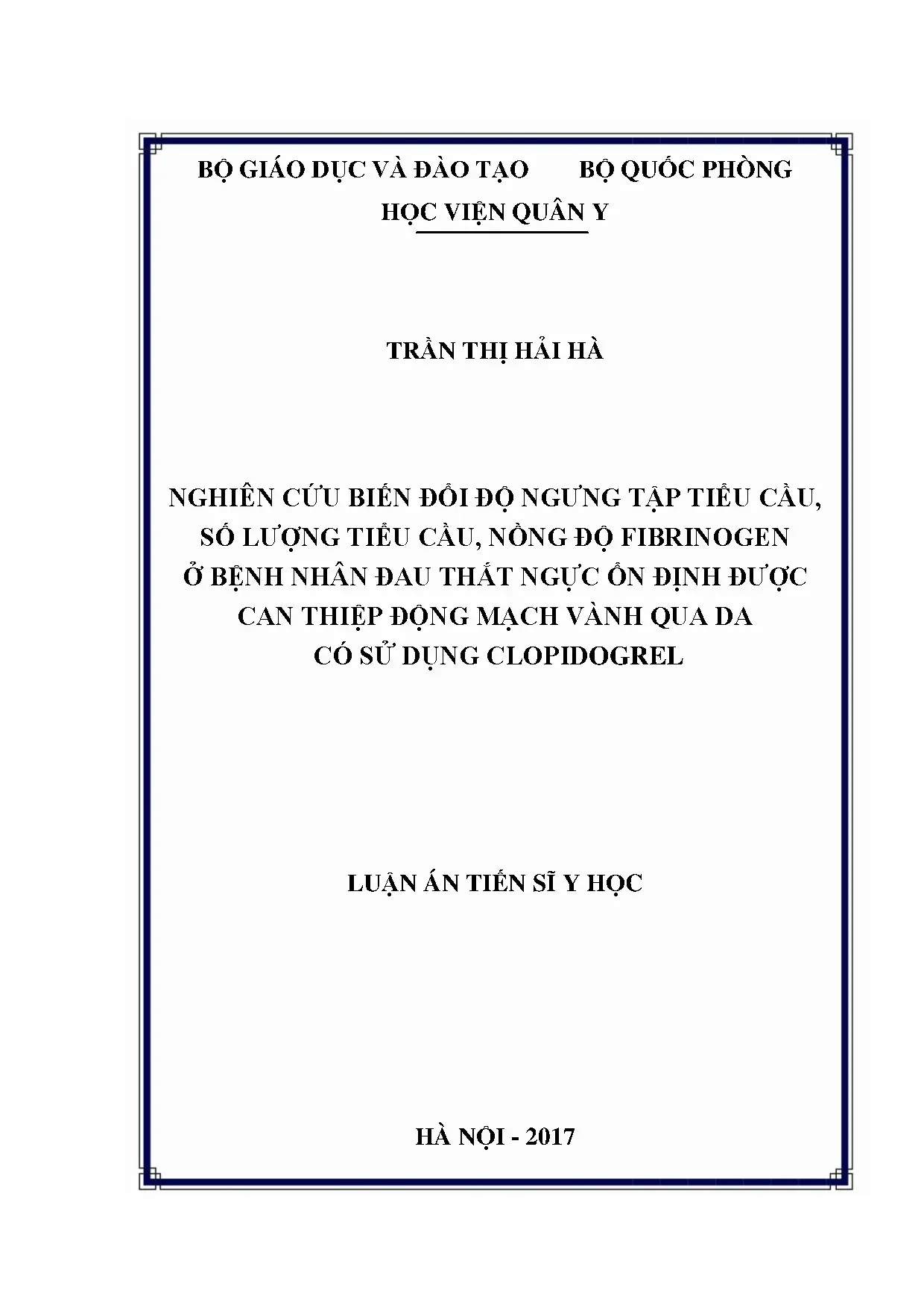 Nghiên cứu biến đổi tiểu cầu và fibrinogen ở bệnh nhân đau thắt ngực