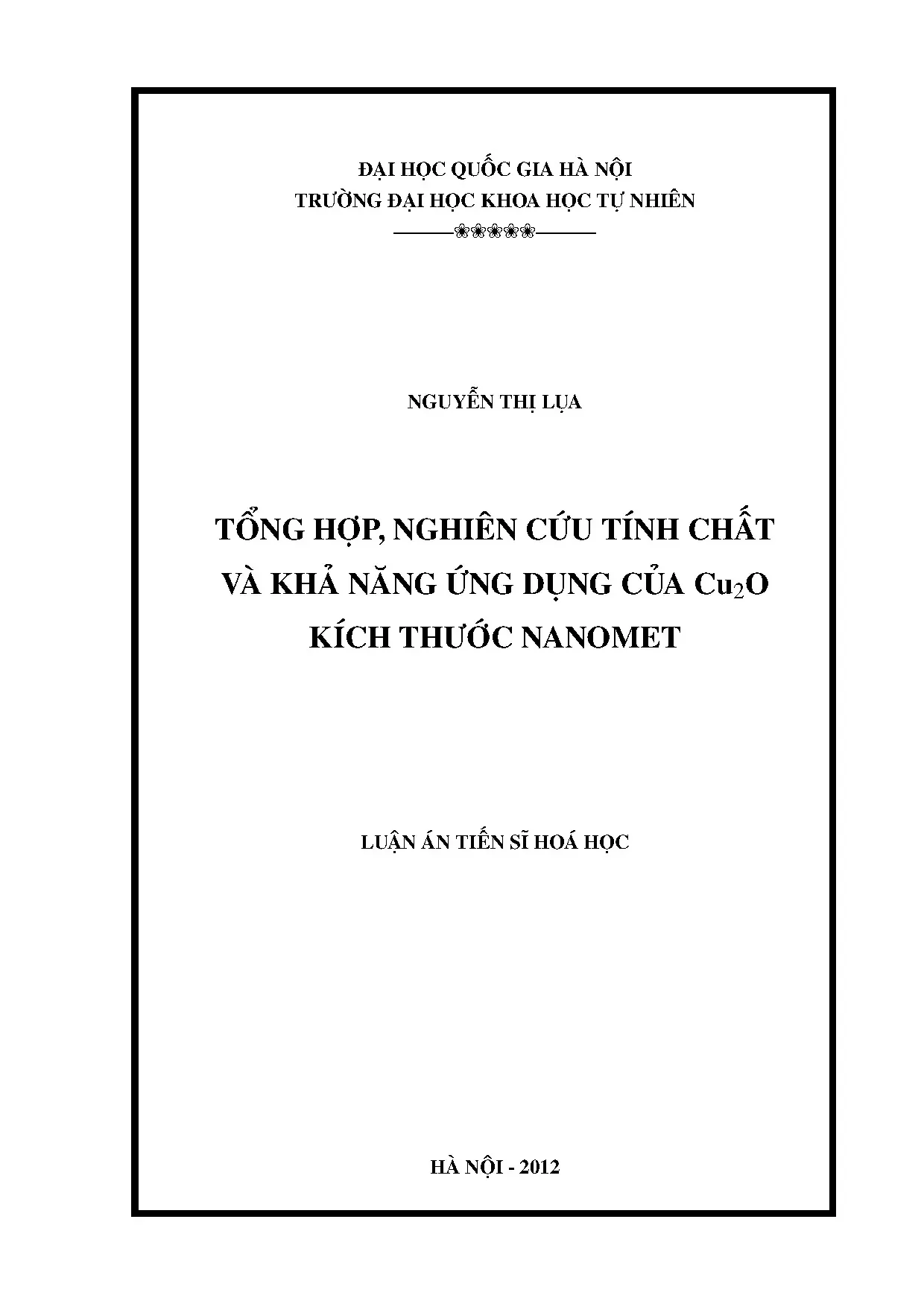 Nghiên cứu Cu2O kích thước nanomet và ứng dụng
