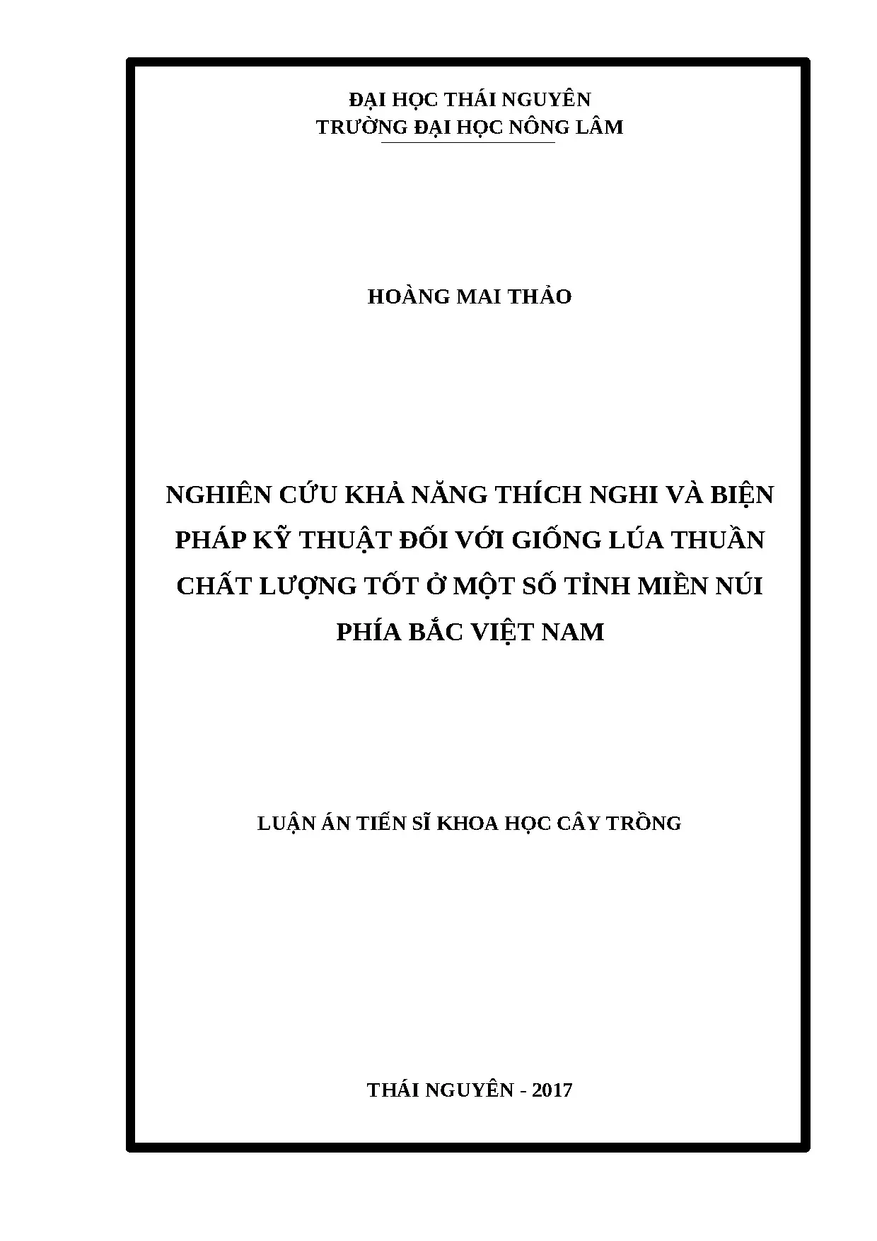 Nghiên cứu giống lúa thuần chất lượng tốt ở miền núi phía Bắc